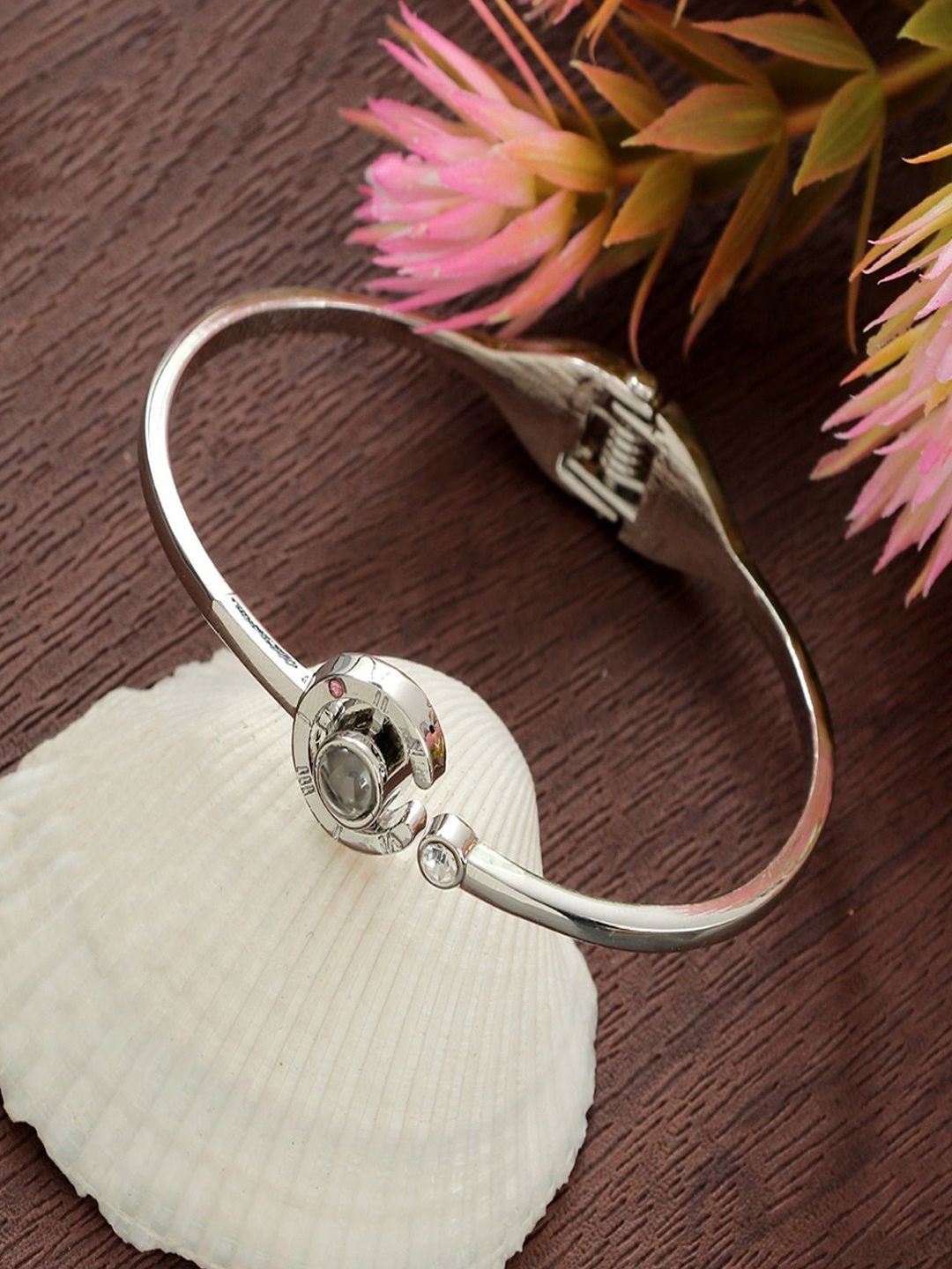 

DressBerry Silver-Plated Crystals Studded Cuff Bracelet
