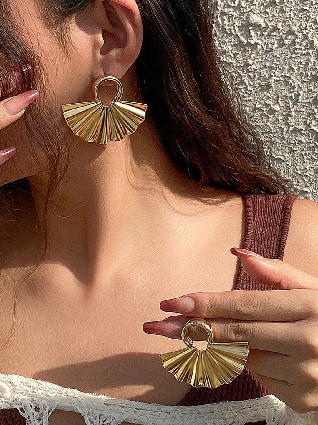

Aviksha Creations Gold-Plated Stainless Steel Contemporary Drop Earrings