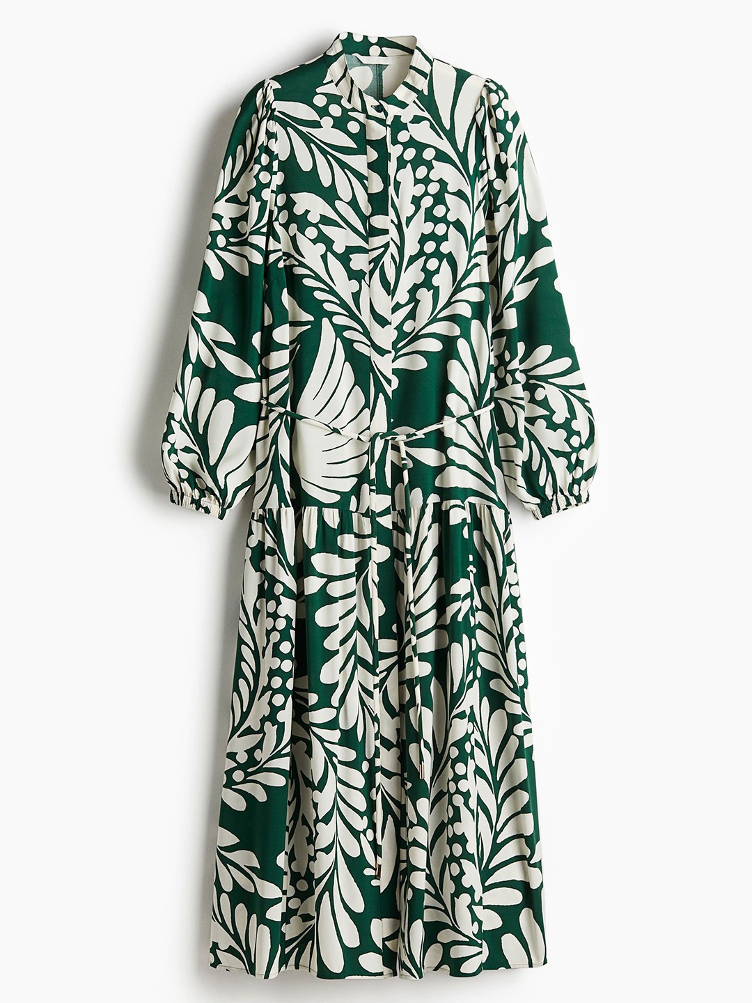 

H&M Long Puff-Sleeved Dress, Green