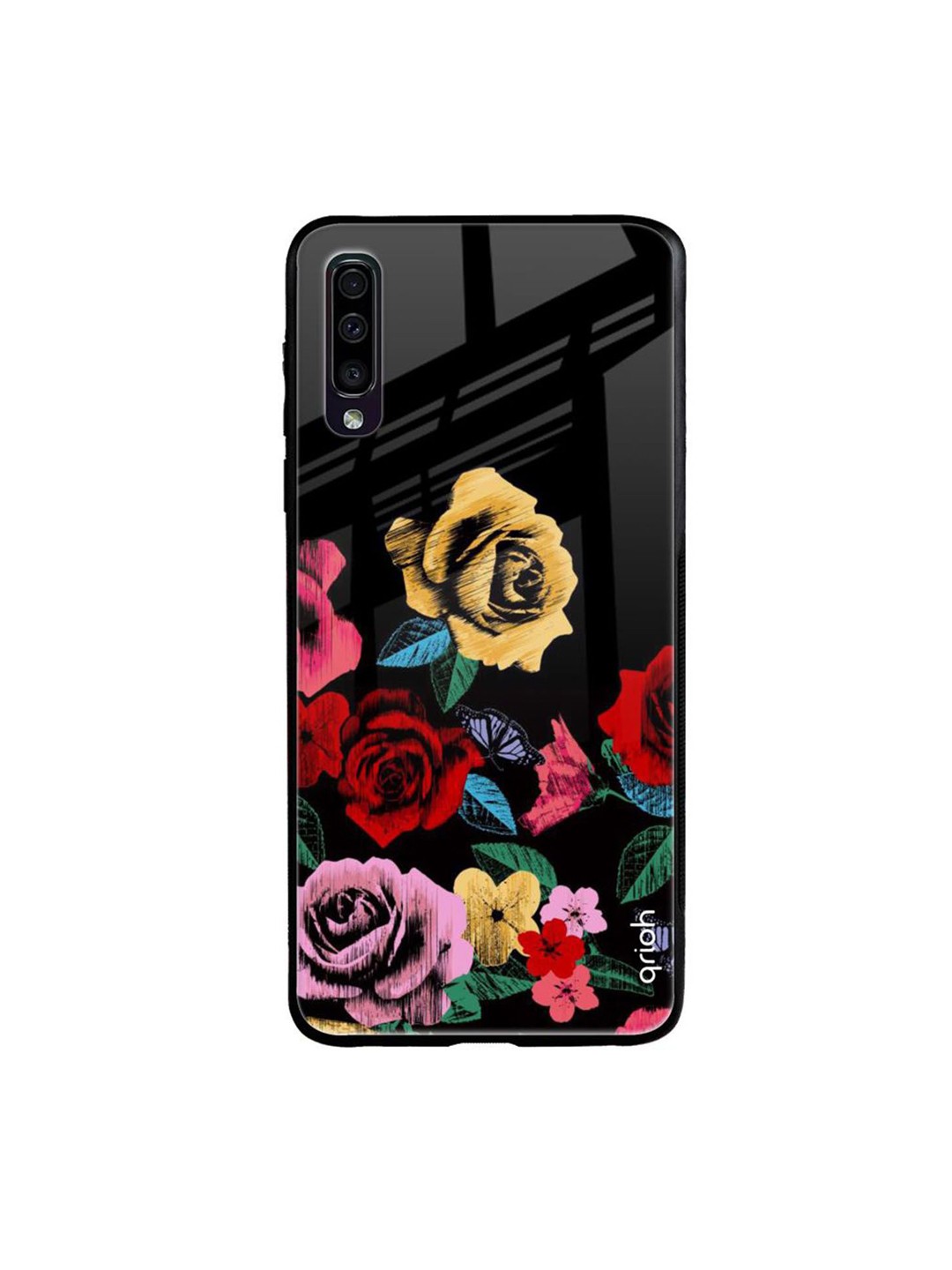 

QRIOH Floral Decorative Printed Samsung Galaxy A50 Back Case, Black