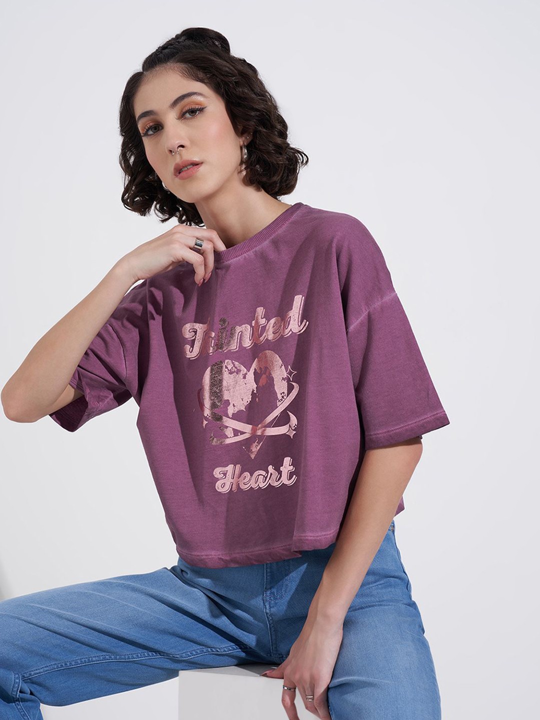 

SF JEANS by Pantaloons Extended Sleeves Cotton Boxy Top, Mauve
