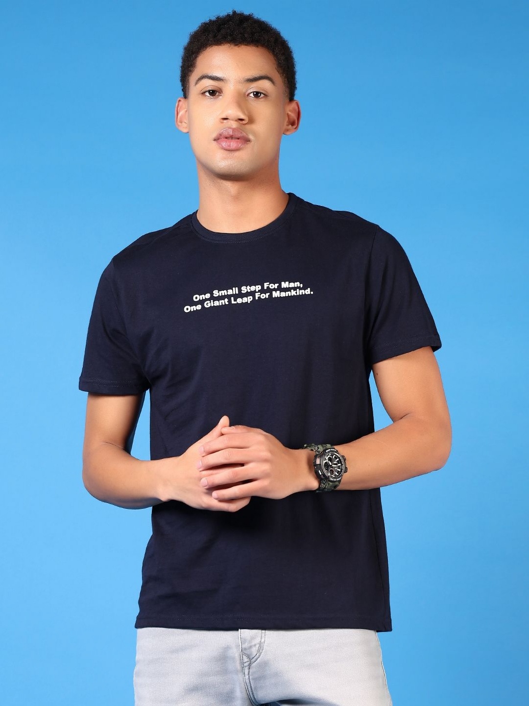 

V-Mart Men Graphic Printed Round Neck Cotton T-shirt, Navy blue