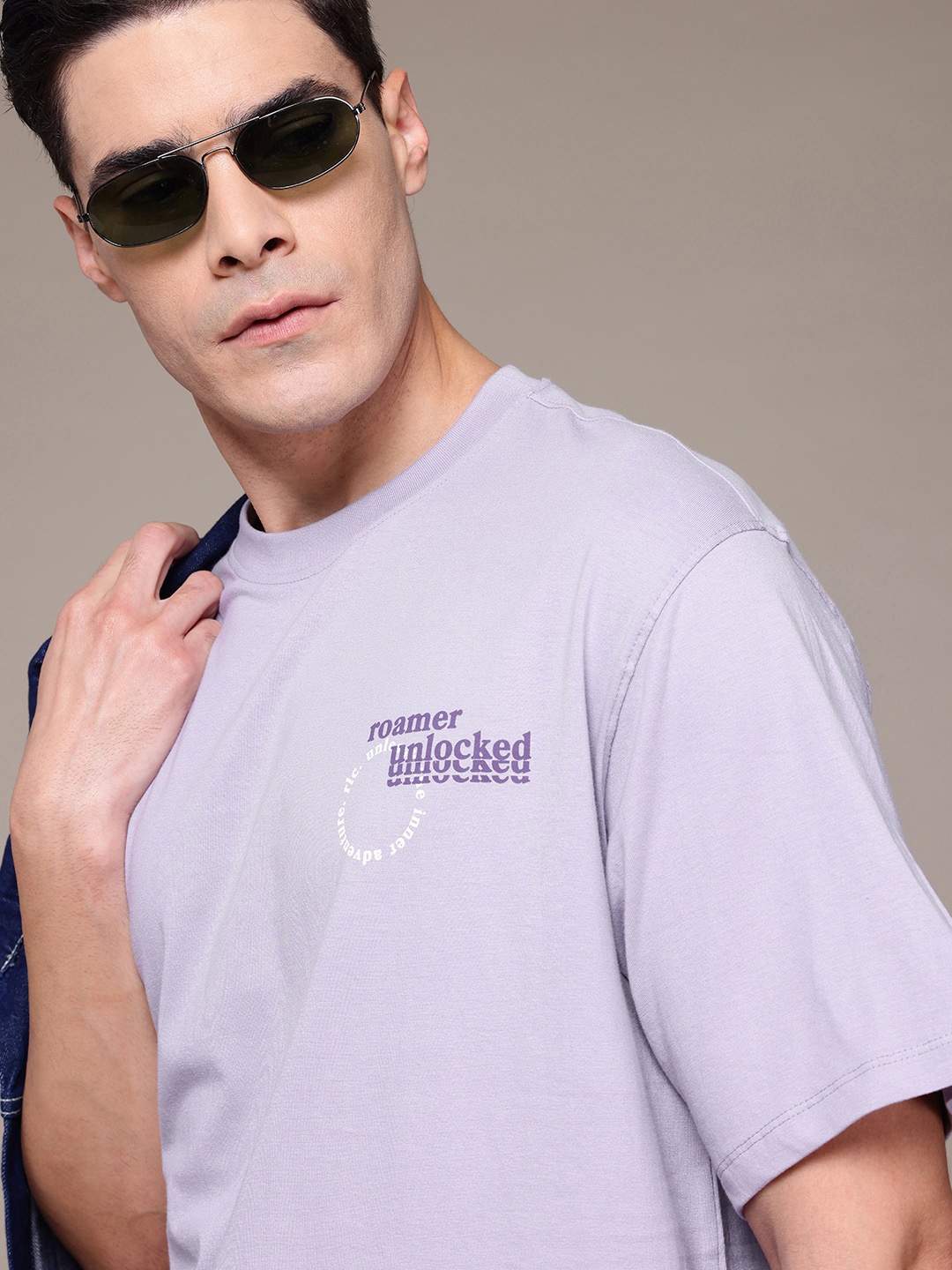 

The Roadster Lifestyle Co. Printed Pure Cotton Relaxed Fit T-Shirt, Lavender