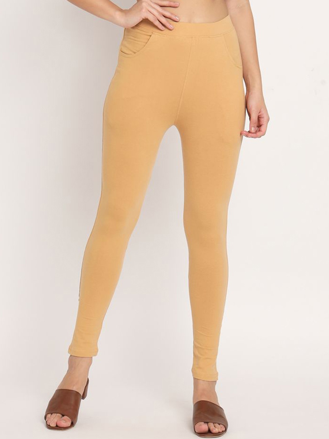 

thread plus Cotton Ankle Length Leggings, Beige