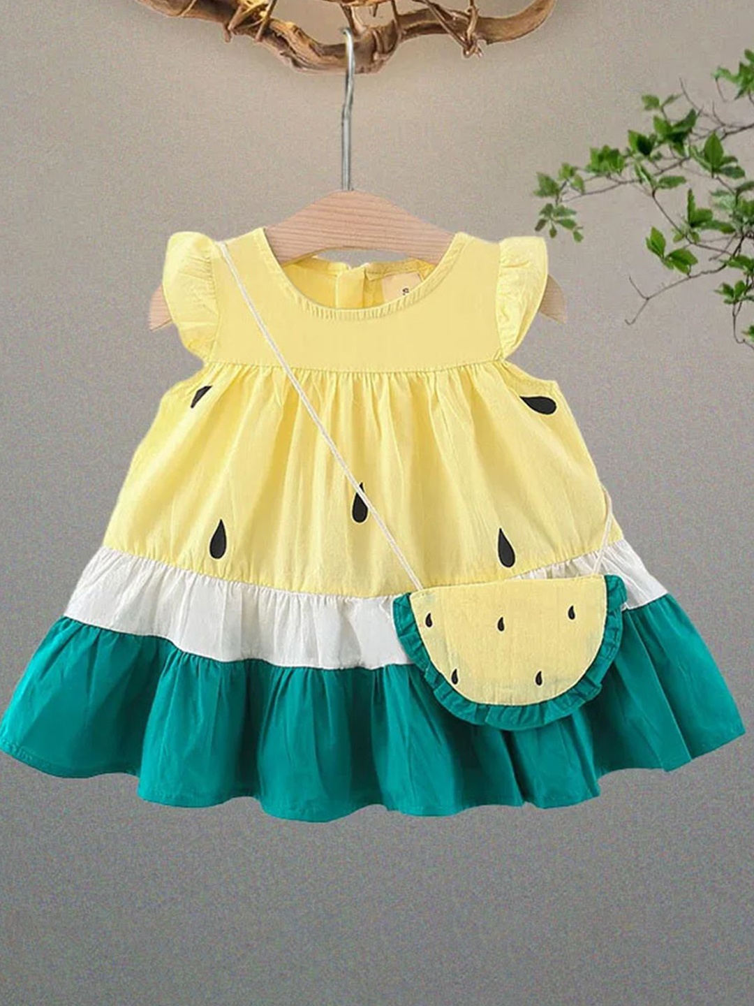 

Bold N Elegant Girls Colourblocked A-Line Dress with Sling Bag, Yellow