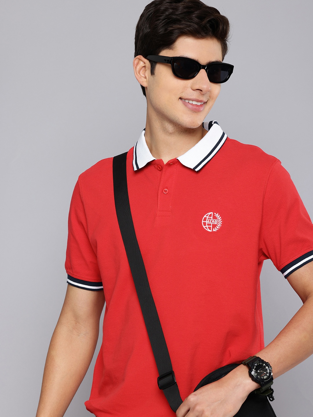 

Aeropostale Polo Collar Contrast Collar Pure Cotton T-shirt, Red