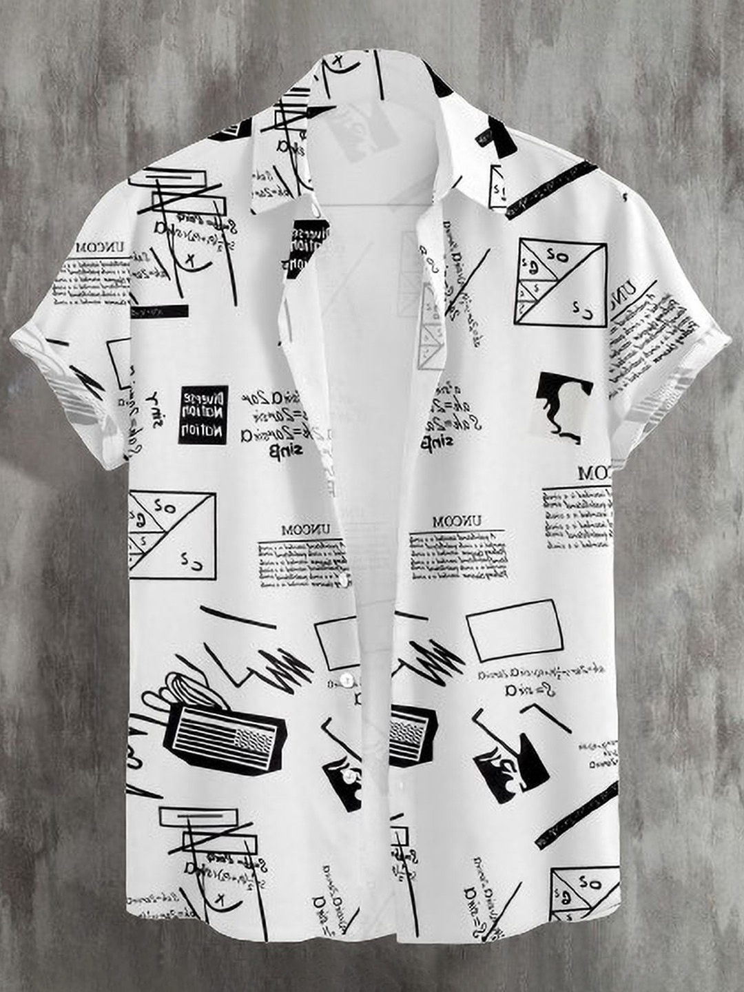 

iCome Men Slim Fit Spread Collar Abstract Printed Casual Shirt, White
