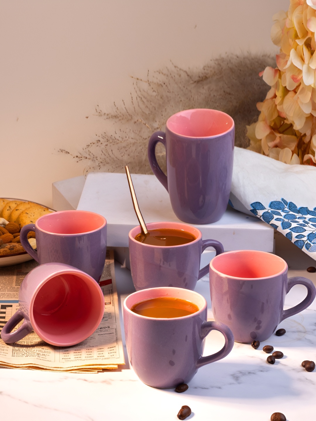 

Storepedia Purple & Pink 6 Pieces Ceramic Glossy Cups 150ml Each
