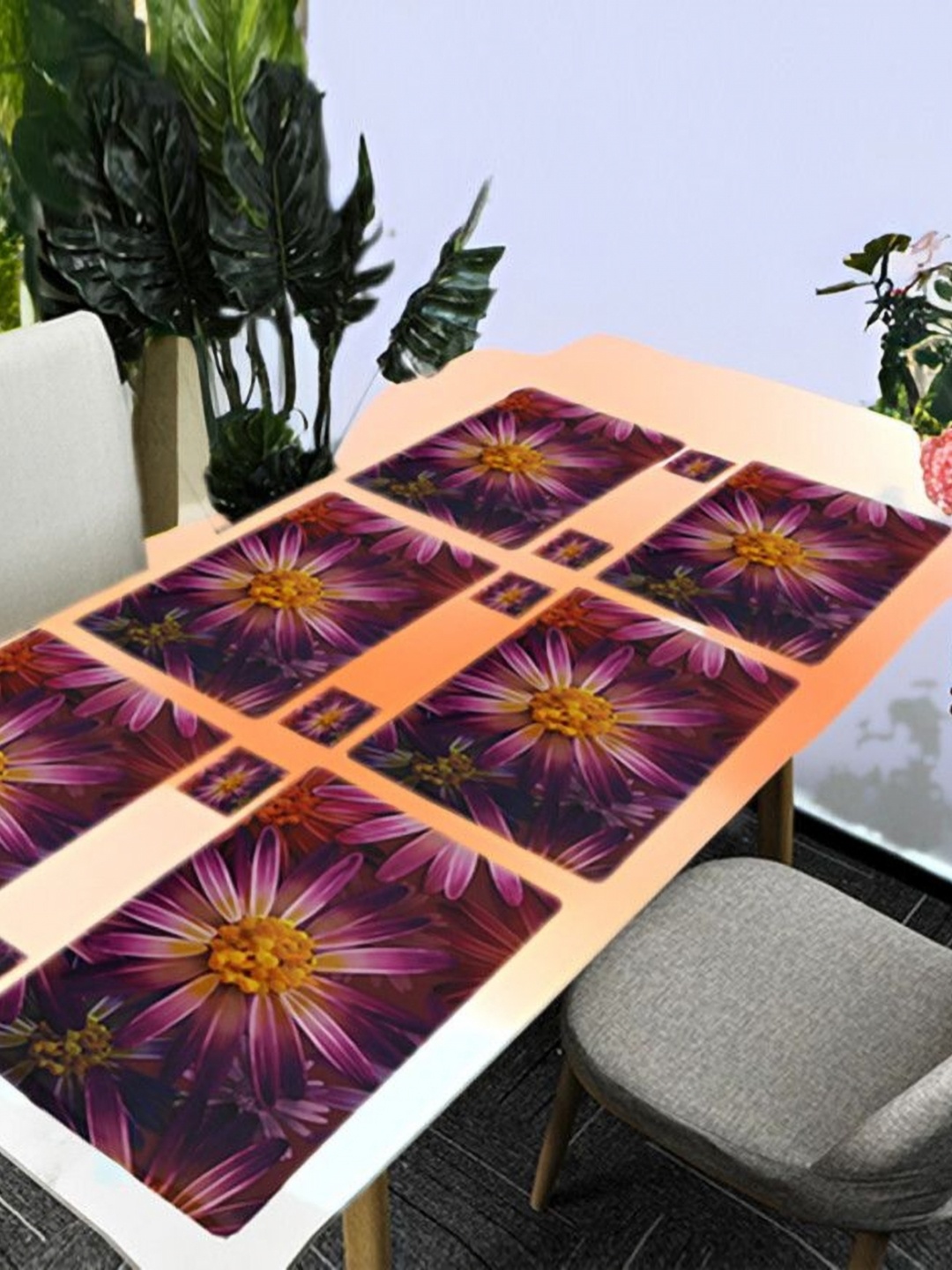 

REVEXO 6Pc Purple Printed Rectangle Costers & Table Placemats