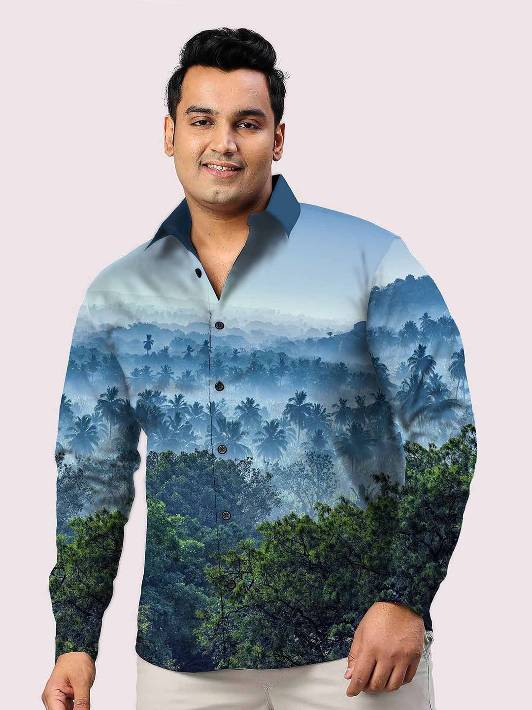 

Guniaa Men Plus Size Classic Fit Spread Collar Floral Printed Cotton Party Shirt, Blue