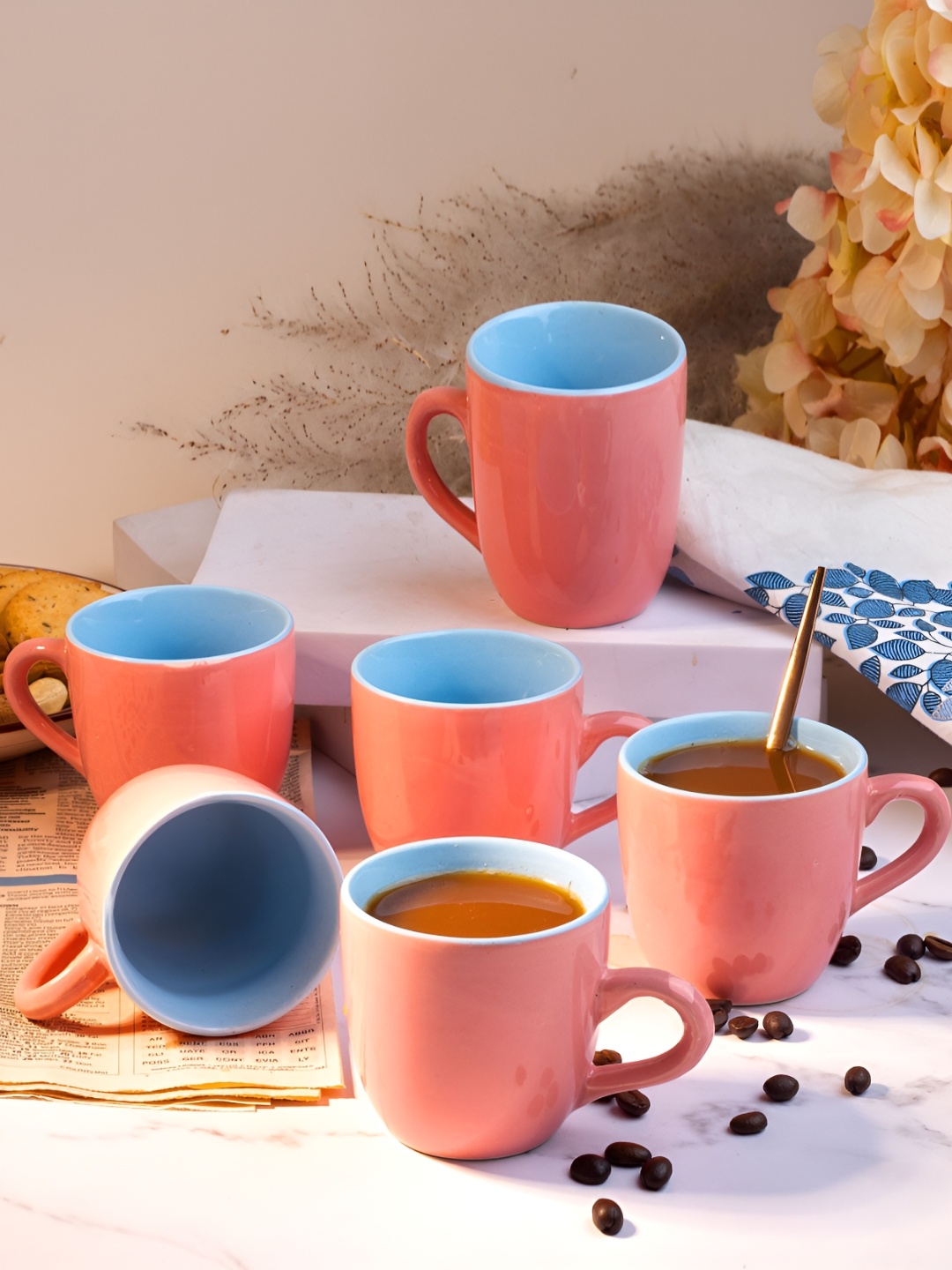 

Storepedia Orange & Blue 6 Pieces Ceramic Glossy Cups-150 ml Each