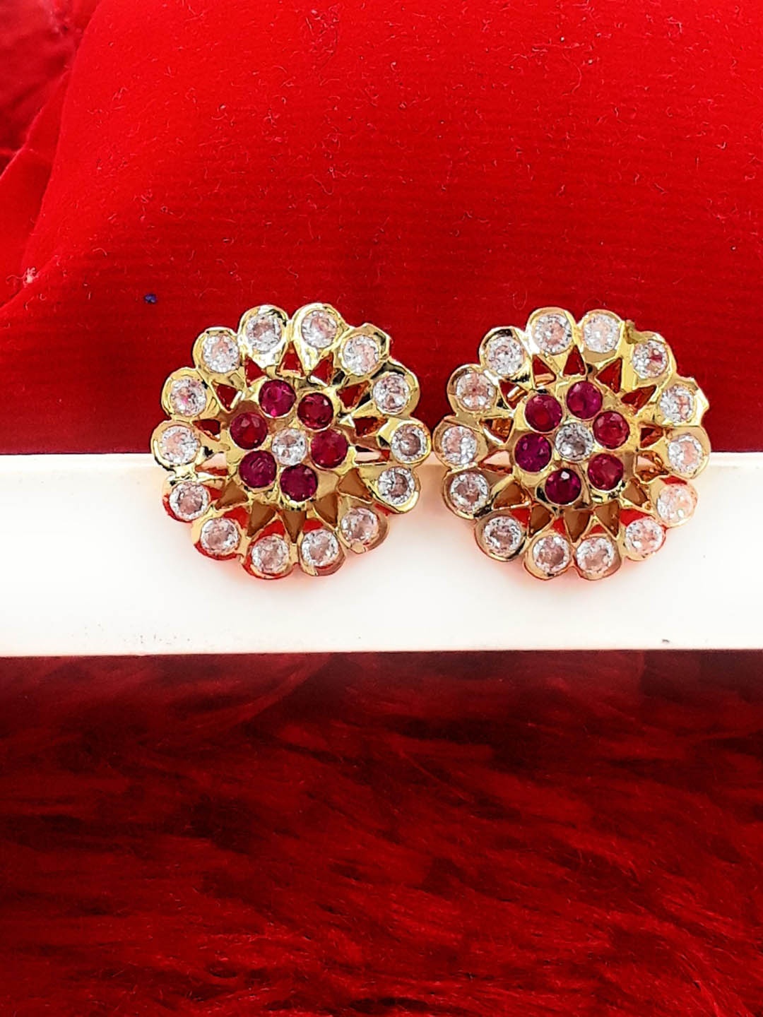 

Anujeet Fashion Hub Gold Plated American Diamond Studded Circular Shaped Impon Studs