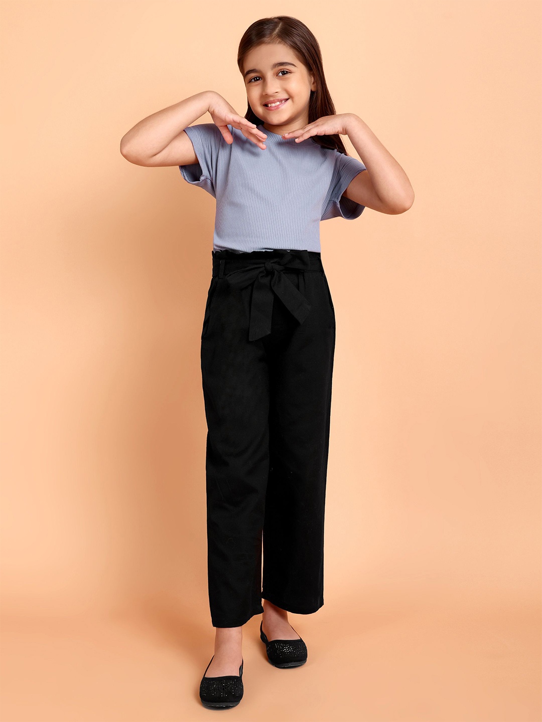 

YK Girls Round Neck Pure Cotton T-Shirt With Trouser, Blue