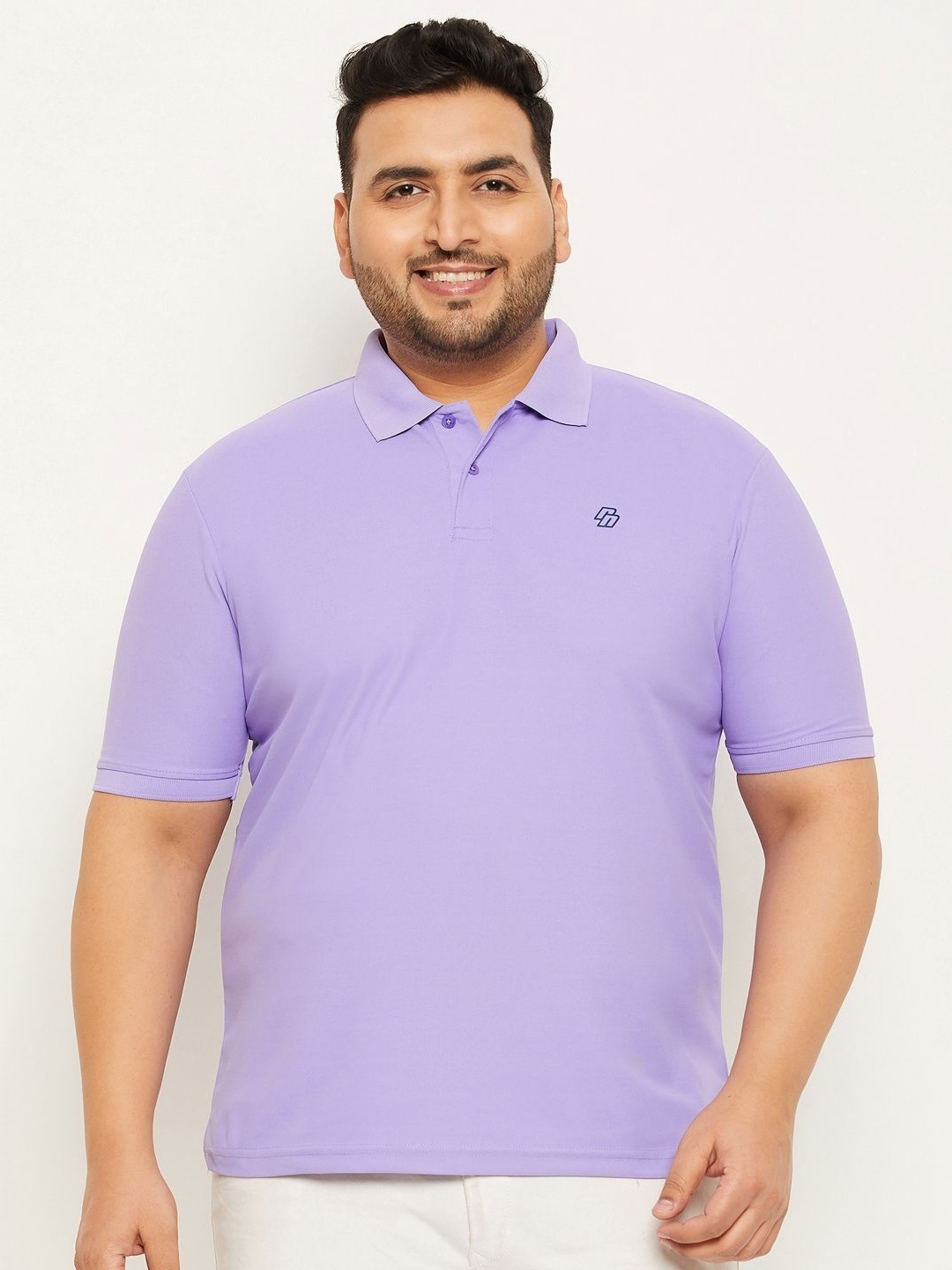 

RENUOVO Men Plus Size Solid Polo Collar Cotton T-shirt, Lavender