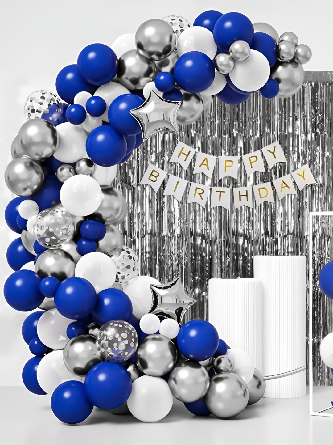 

Special You 69 Pcs White & Blue Balloons & Banner Festive Decor