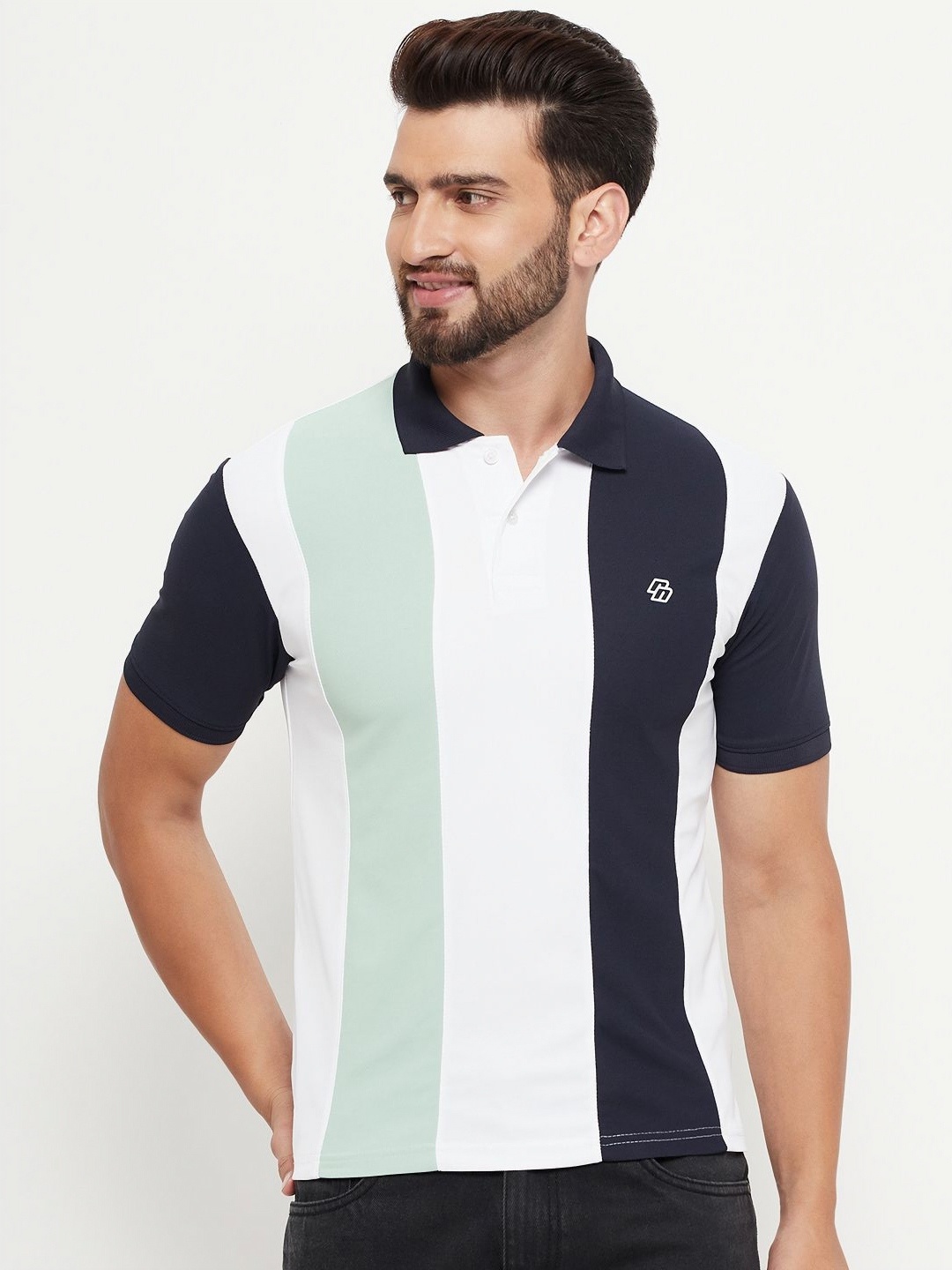 

RENUOVO Men Colourblocked Polo Collar Cotton T-shirt, Navy blue