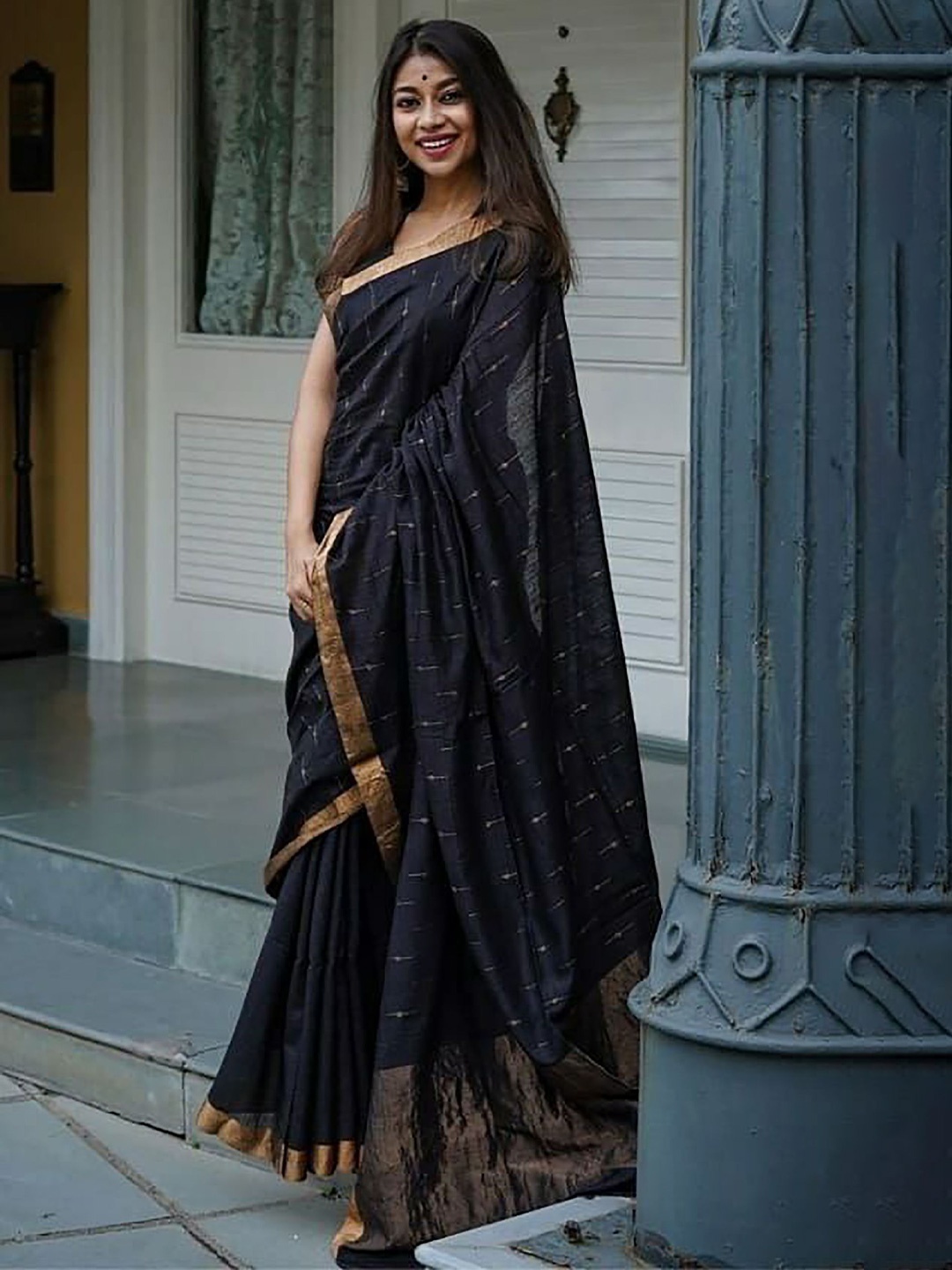 

Anjaneya Sarees Woven Design Zari Silk Blend Banarasi Saree, Black