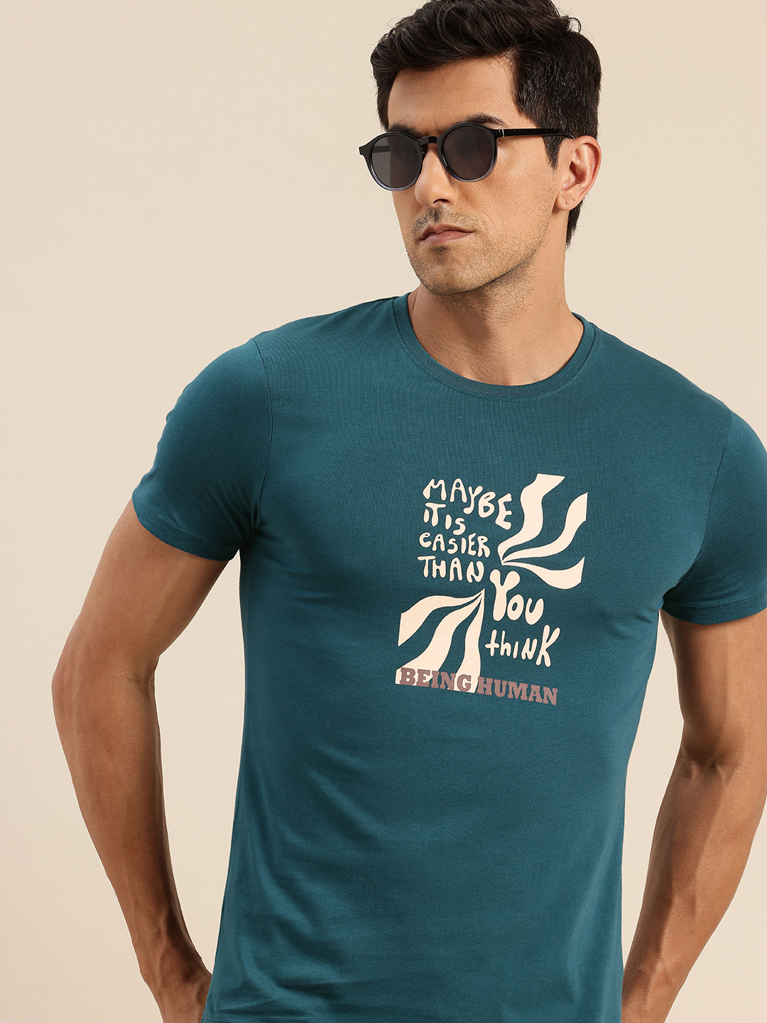 

Being Human Typography Printed Pure Cotton T-shirt, Teal
