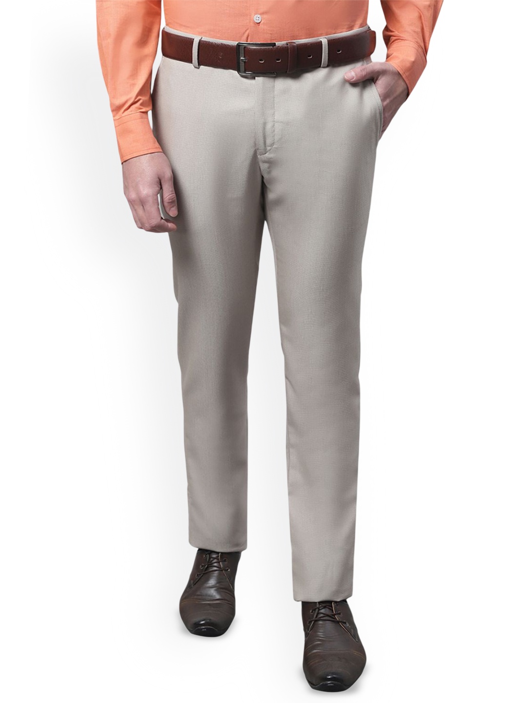 

Cantabil Men Slim Fit Mid-Rise Trousers, Beige