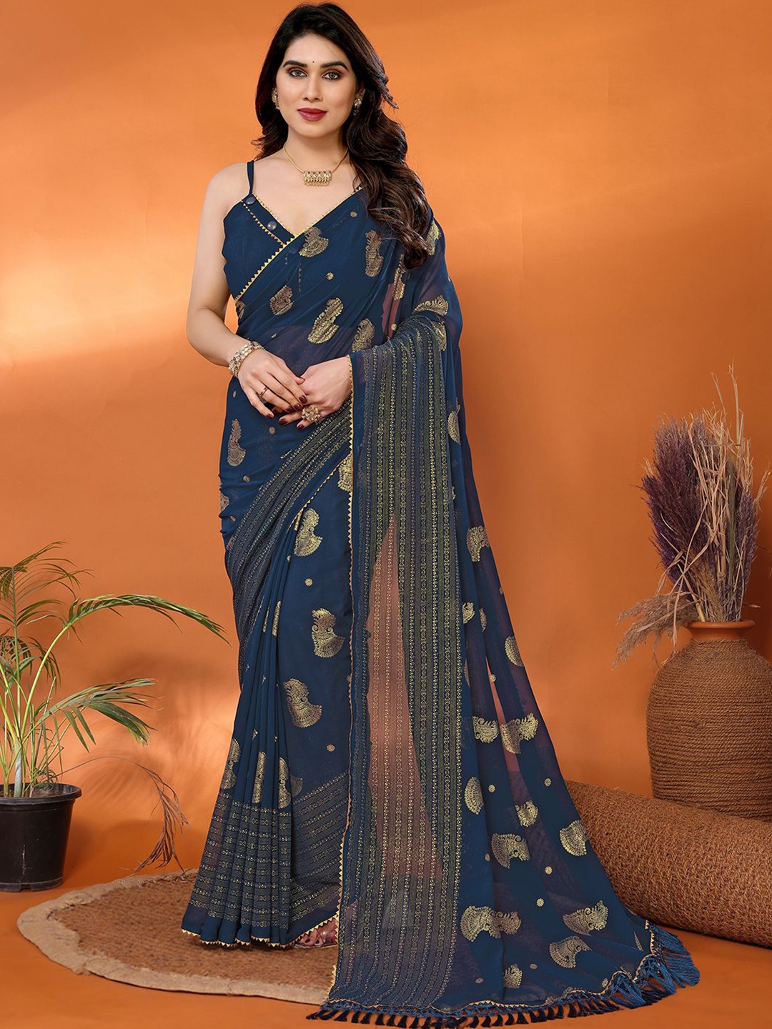 

DIVASTRI Woven Design Gotta Patti Saree, Teal