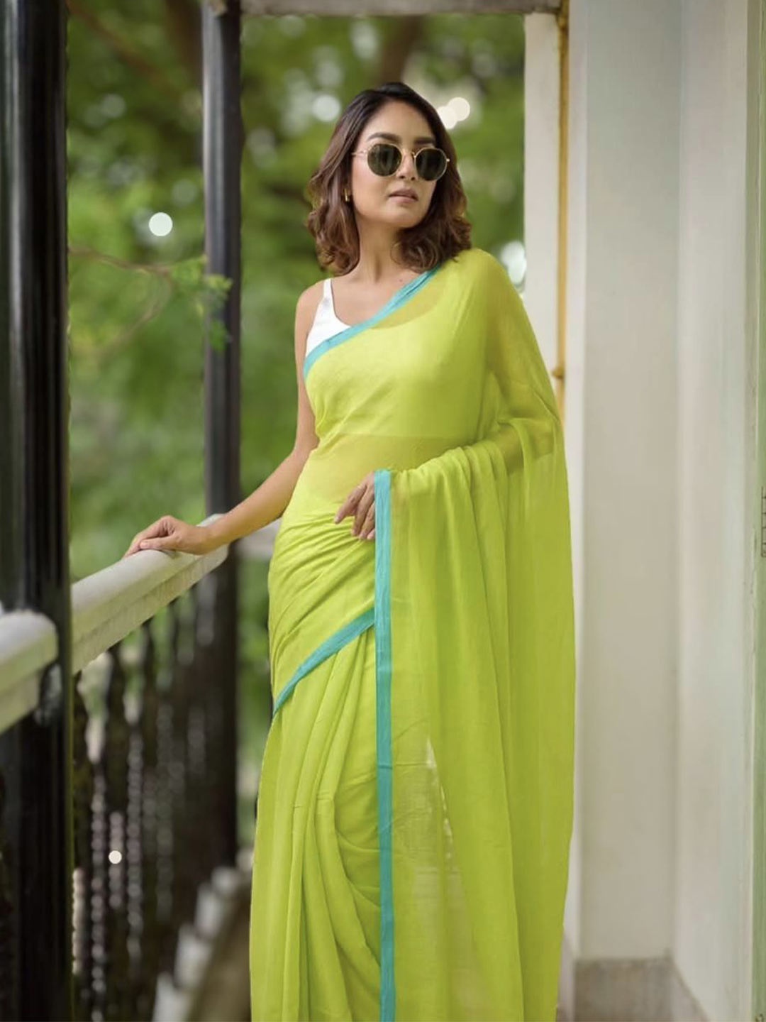 

SRILOK Pure Cotton Khadi Saree, Lime green