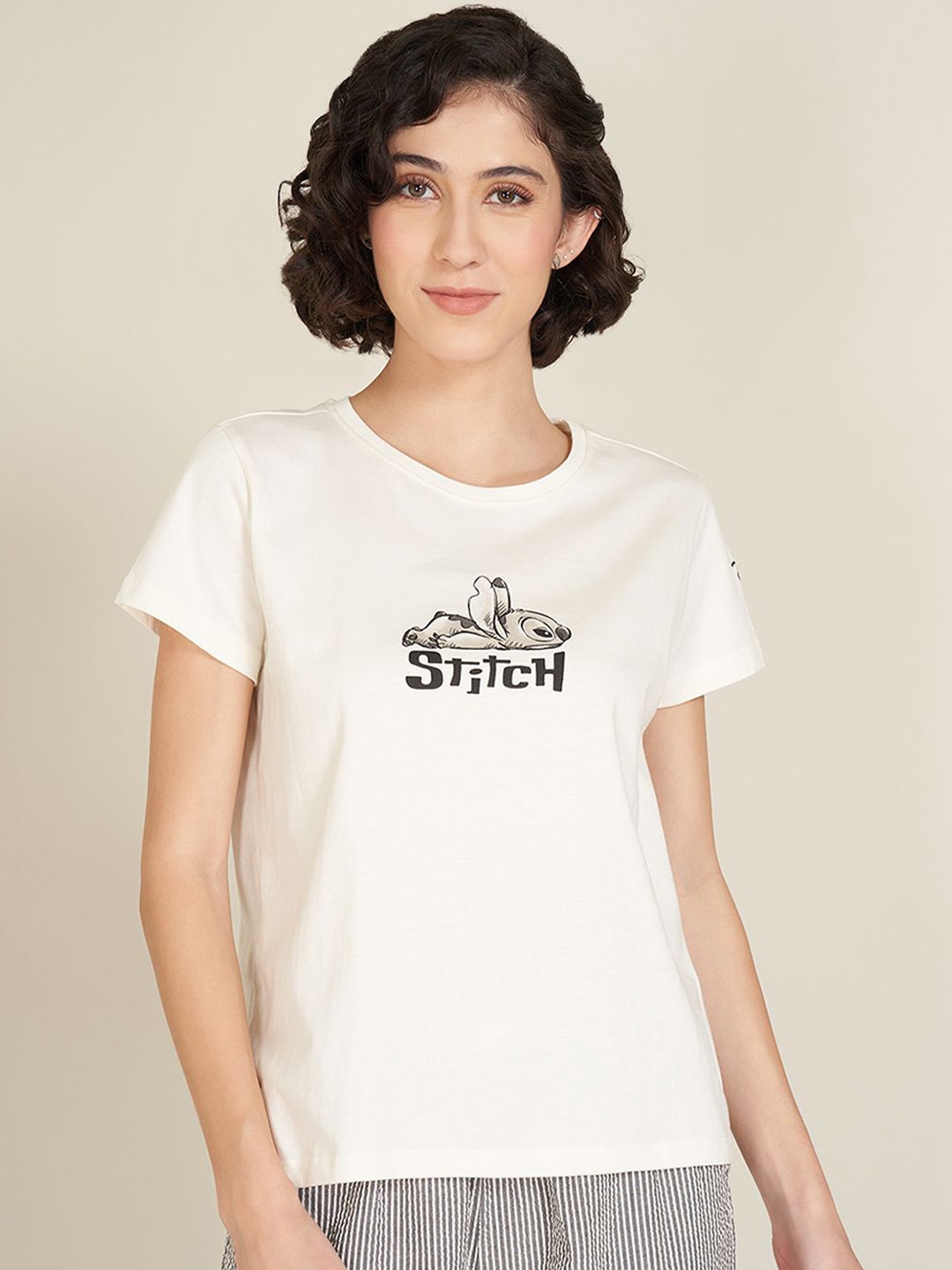 

Dreamz by Pantaloons Women Printed Pure Cotton Lounge T-Shirt, White