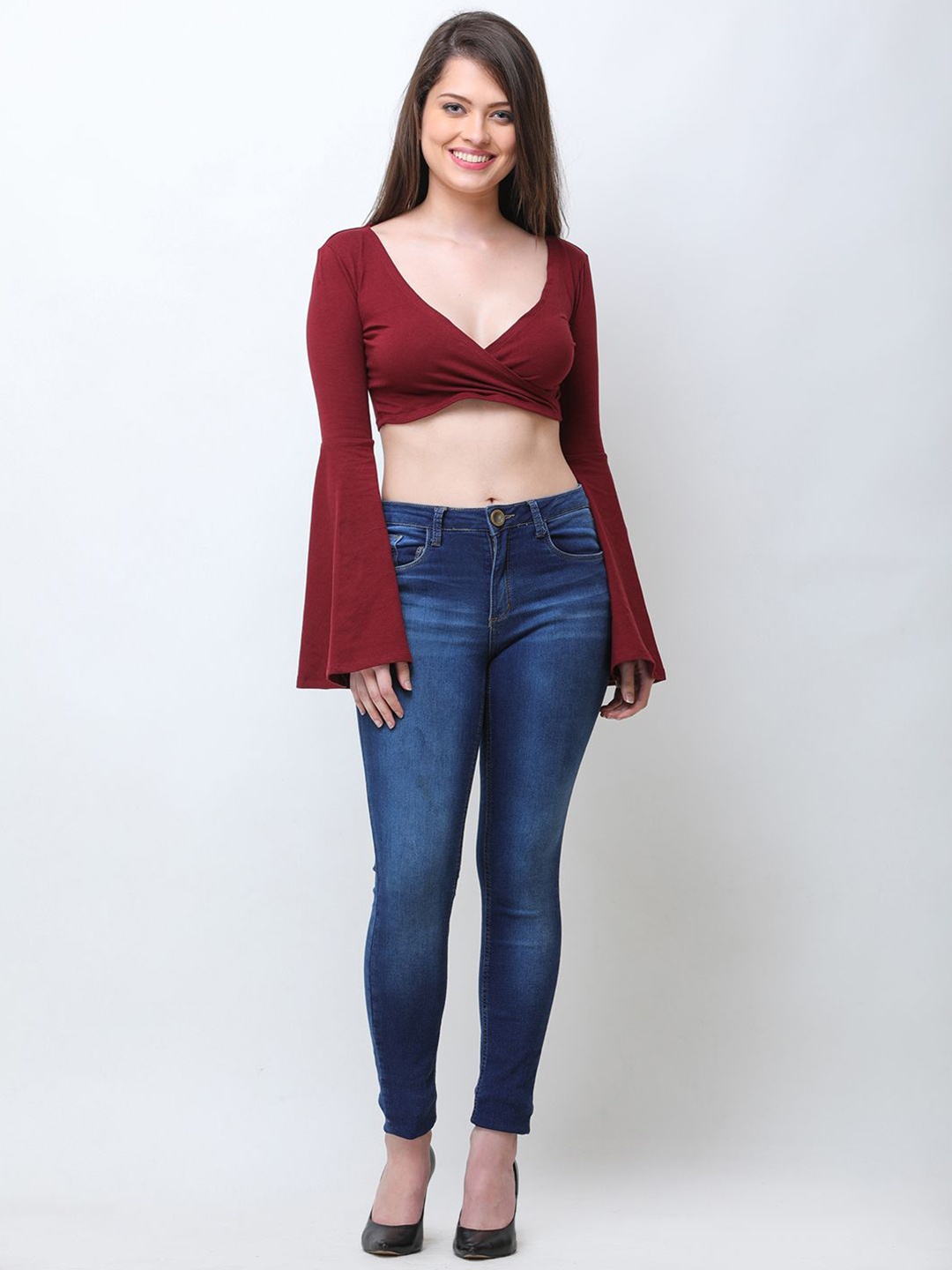 

Moda Rapido Women V-Neck Pure Cotton Wrap Crop Top, Maroon