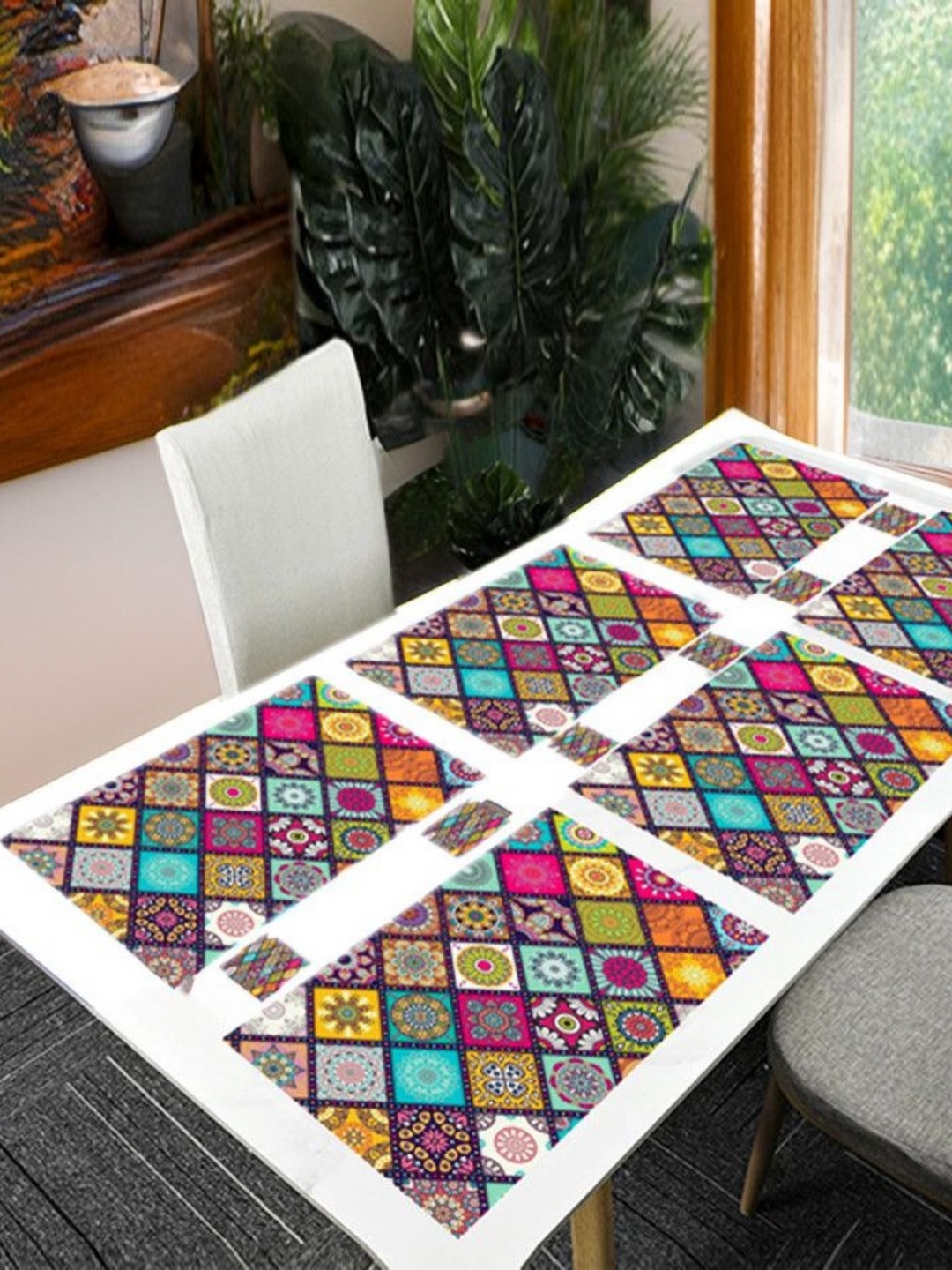 

REVEXO Yellow & Black 12 Pieces Printed Table Placemats & Coasters