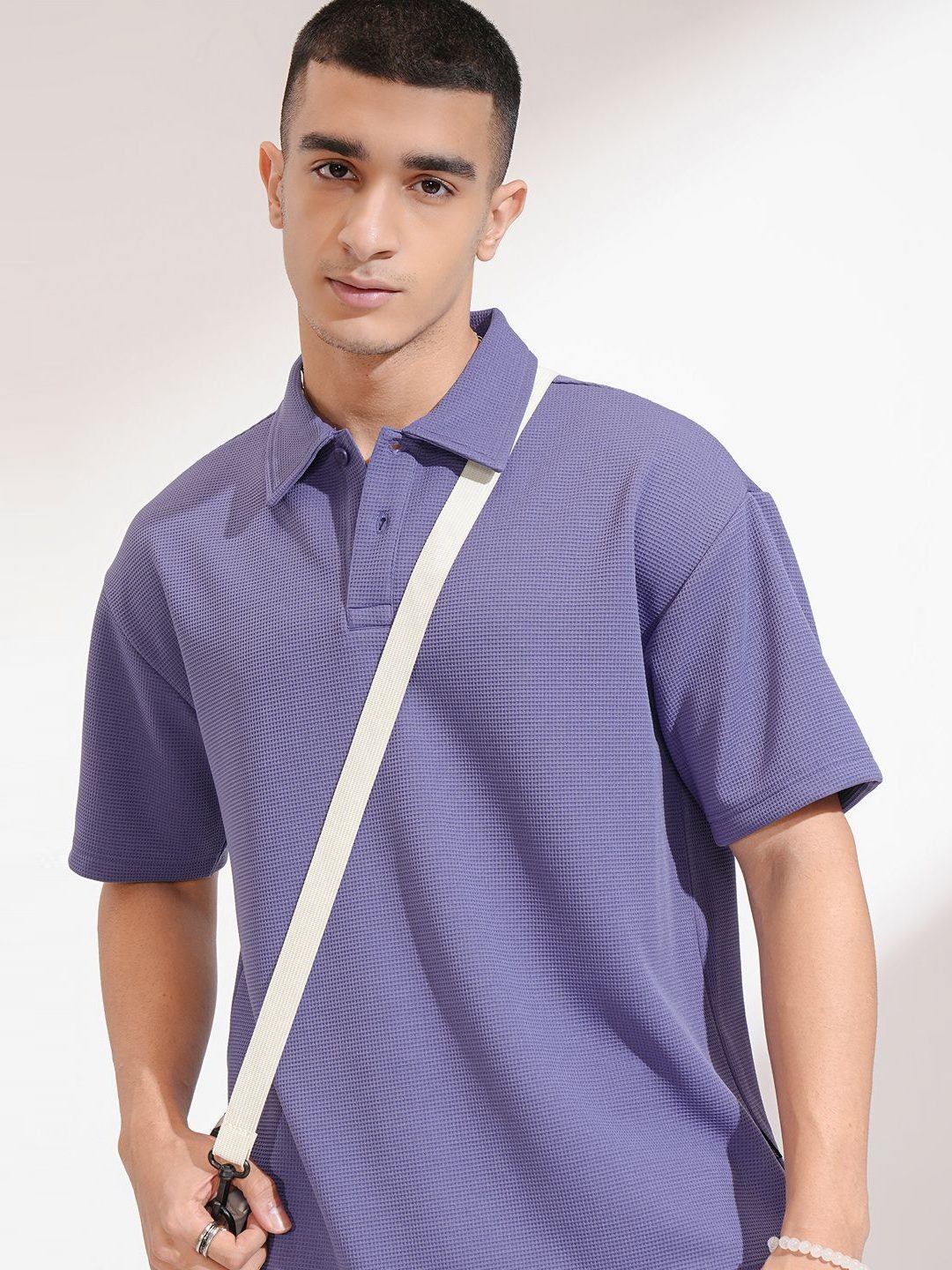 

HIGHLANDER Men Polo Collar Drop-Shoulder Sleeves T-shirt, Purple