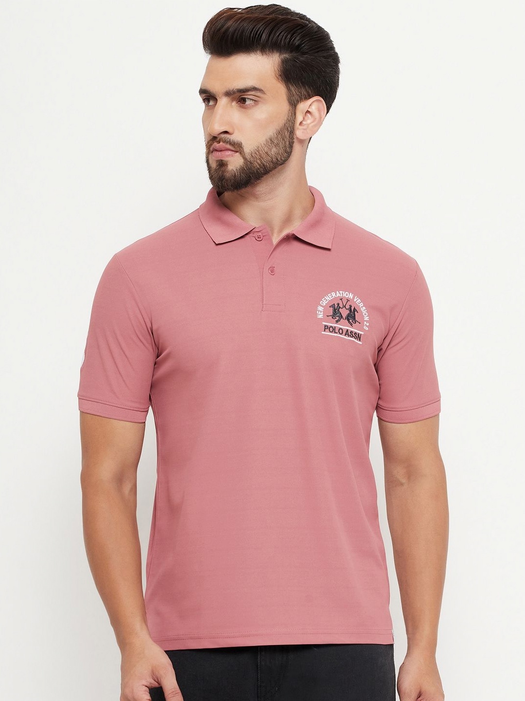

RENUOVO Men Polo Collar Pockets T-shirt, Coral