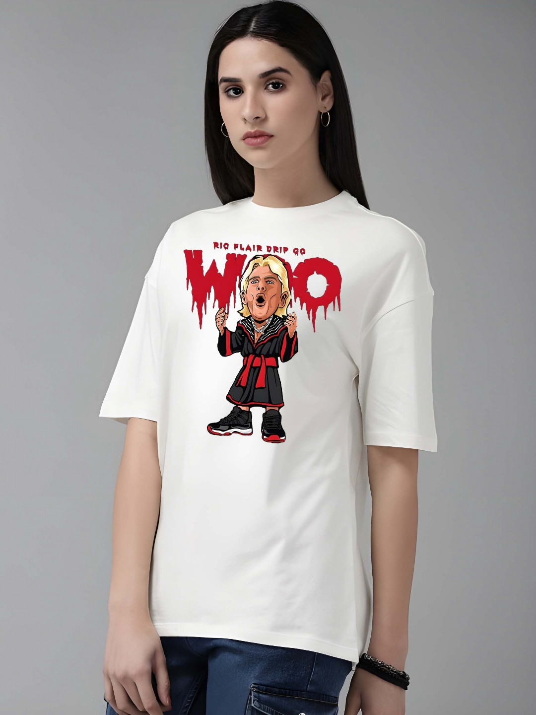 

SZN Women Graphic Printed Round Neck Cotton Oversized T-shirt, White