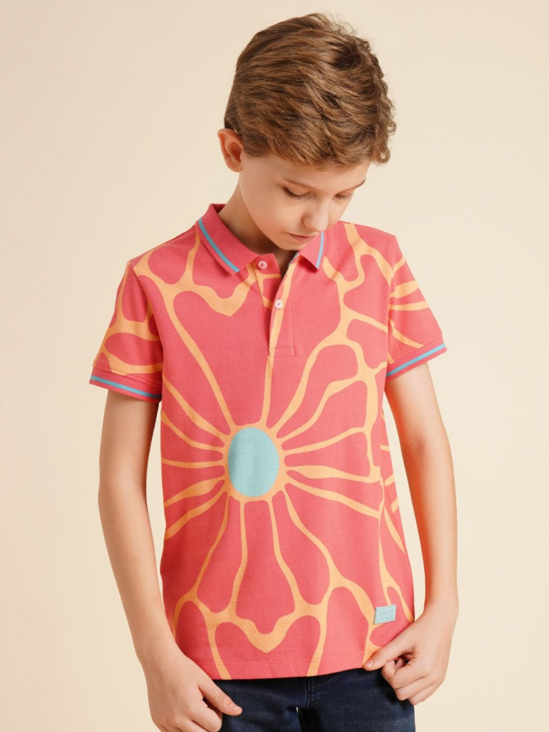 

Jack & Jones Junior Boys Abstract Printed Polo Collar Cotton T-shirt, Red