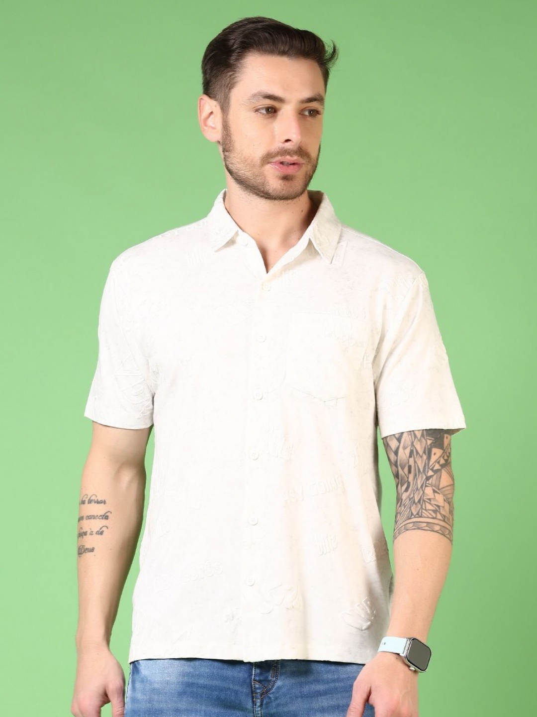

V-Mart Men Typography Printed Polo Collar Cotton T-shirt, Off white