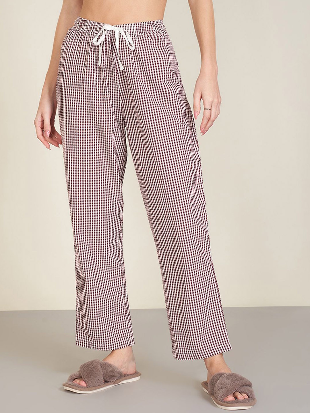 

Dreamz by Pantaloons Checked Pure Cotton Mid Rise Lounge Pants, Purple