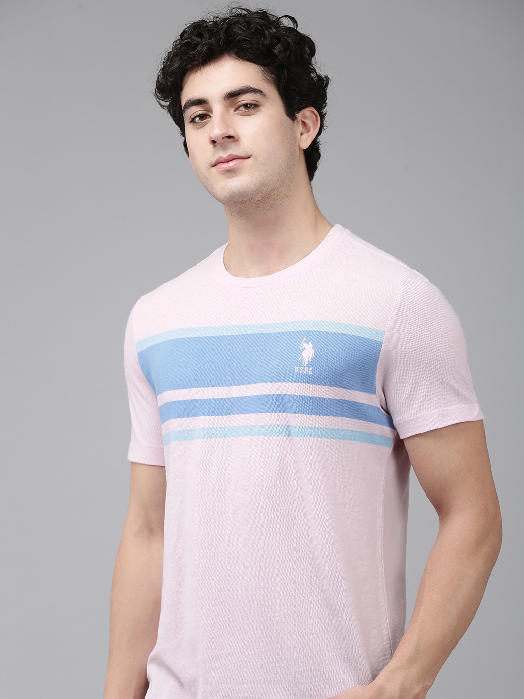 

U.S. Polo Assn. Pure Cotton Striped Slim Fit T-shirt, Pink