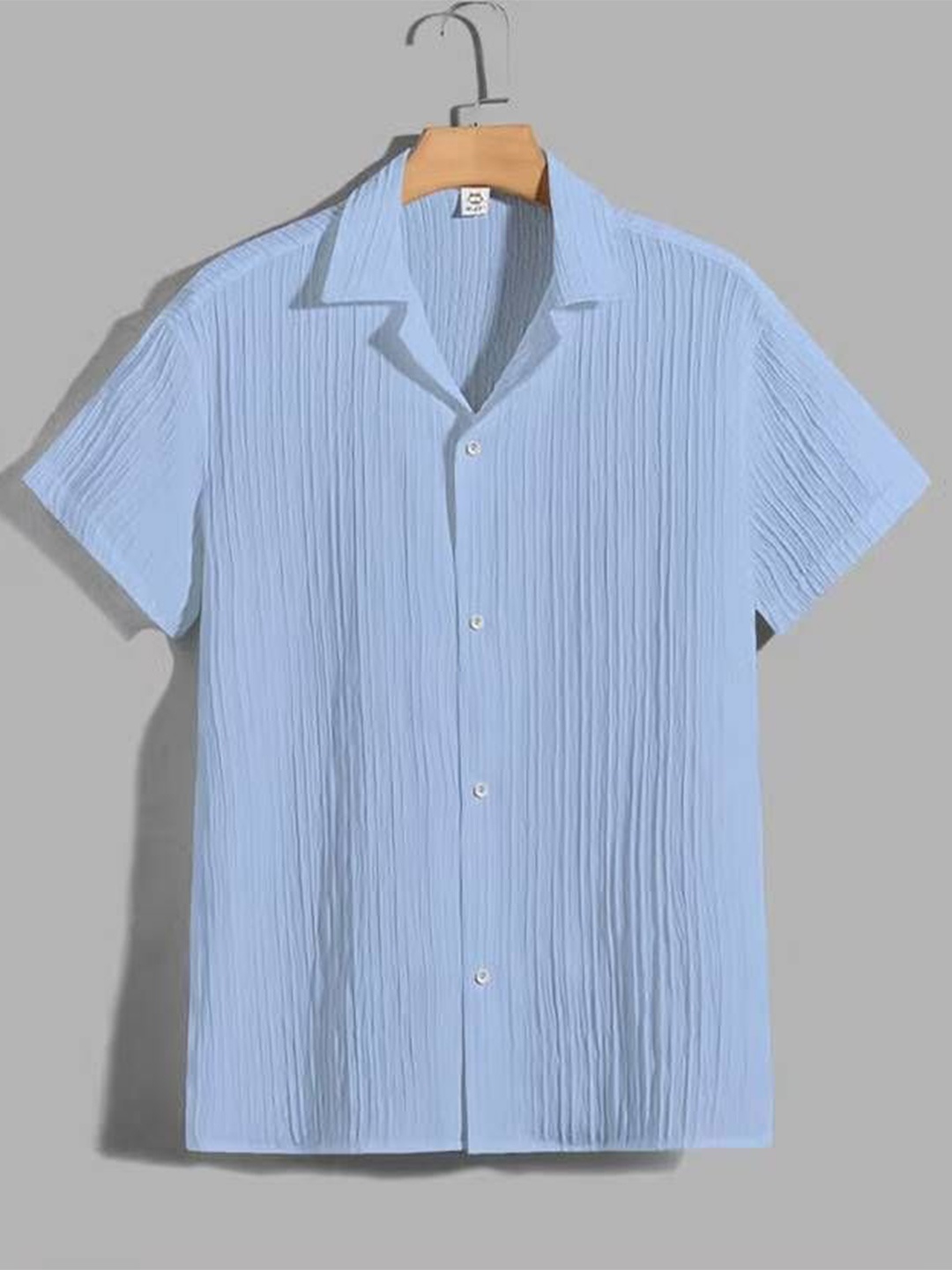 

iCome Men Cuban Collar Textured Casual Shirt, Blue