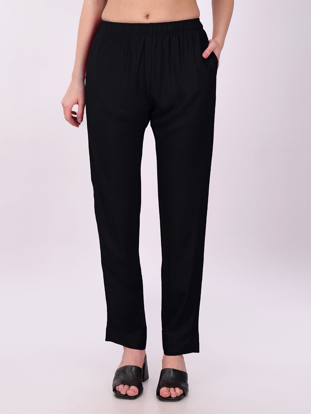 

GO GAZAB Women Cotton Mid-Rise Palazzo Pant, Black