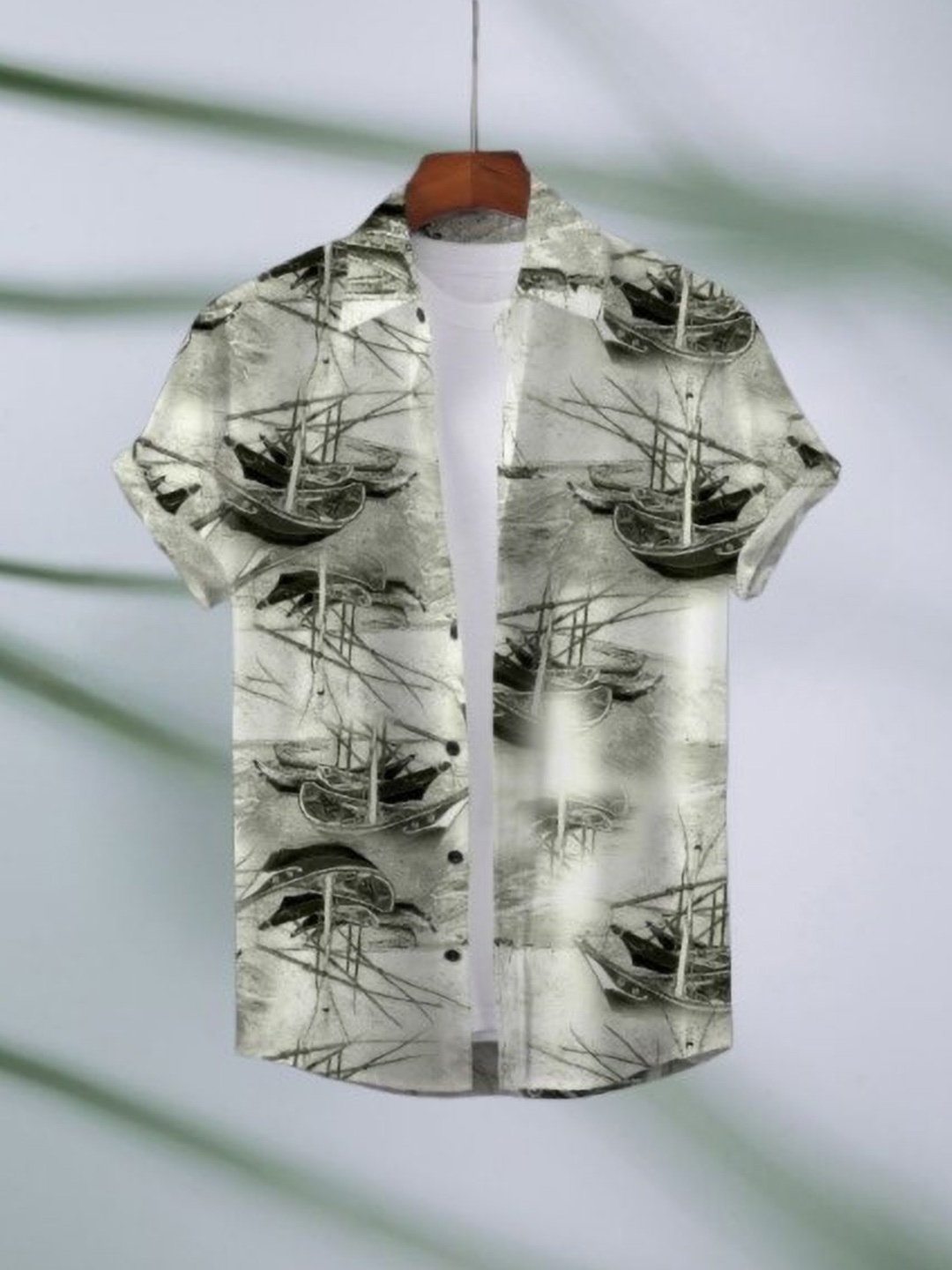 

iCome Men Spread Collar Abstract Printed Casual Shirt, Cream