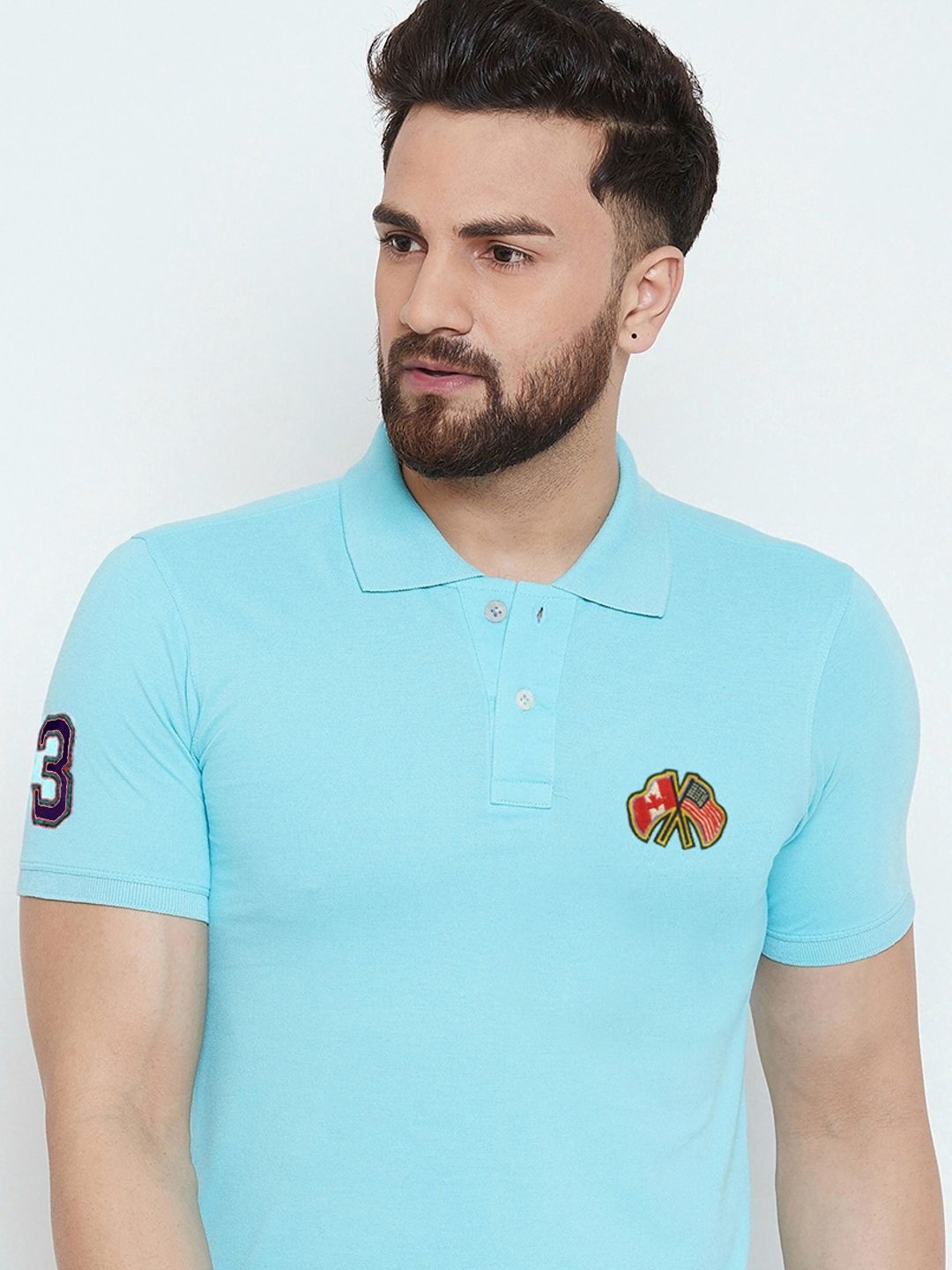 

MERRIMENT Men Solid Polo Collar Cotton T-shirt, Turquoise blue