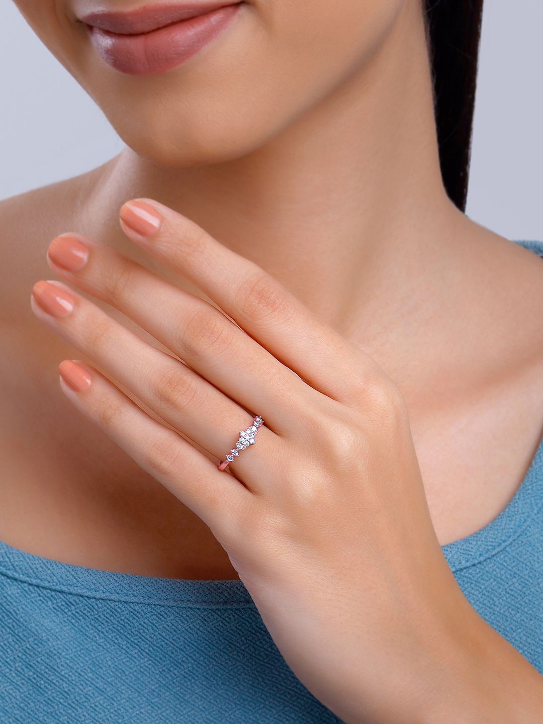

GIVA 925 Silver Rose Gold-Plated CZ-Studded Oleander Floral Ring Fixed Size Indian - 12