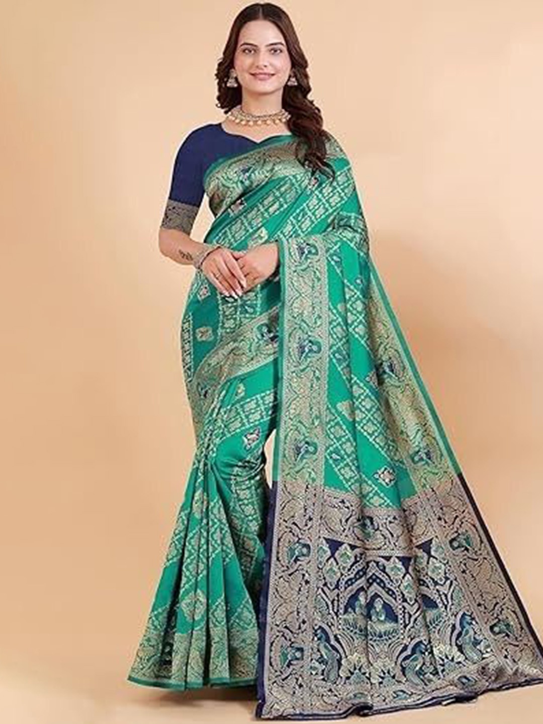 

Suratwala Woven Design Kota Saree With Blouse, Teal