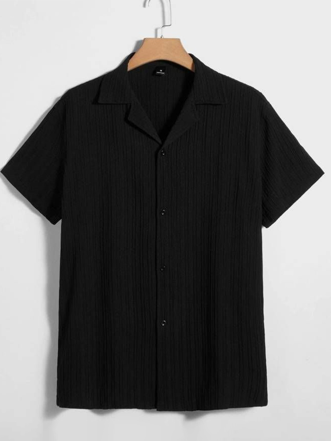 

iCome Men Spread Collar Textured Casual Shirt, Black