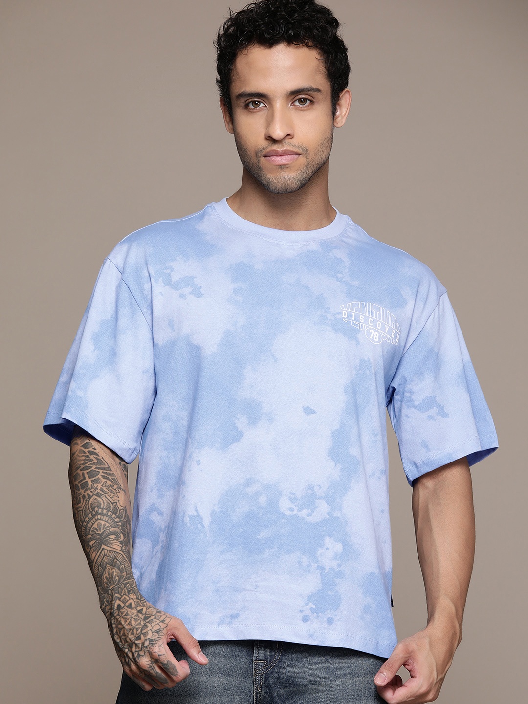 

The Roadster Lifestyle Co. Tie & Dye Relaxed Pure Cotton T-shirt, Blue