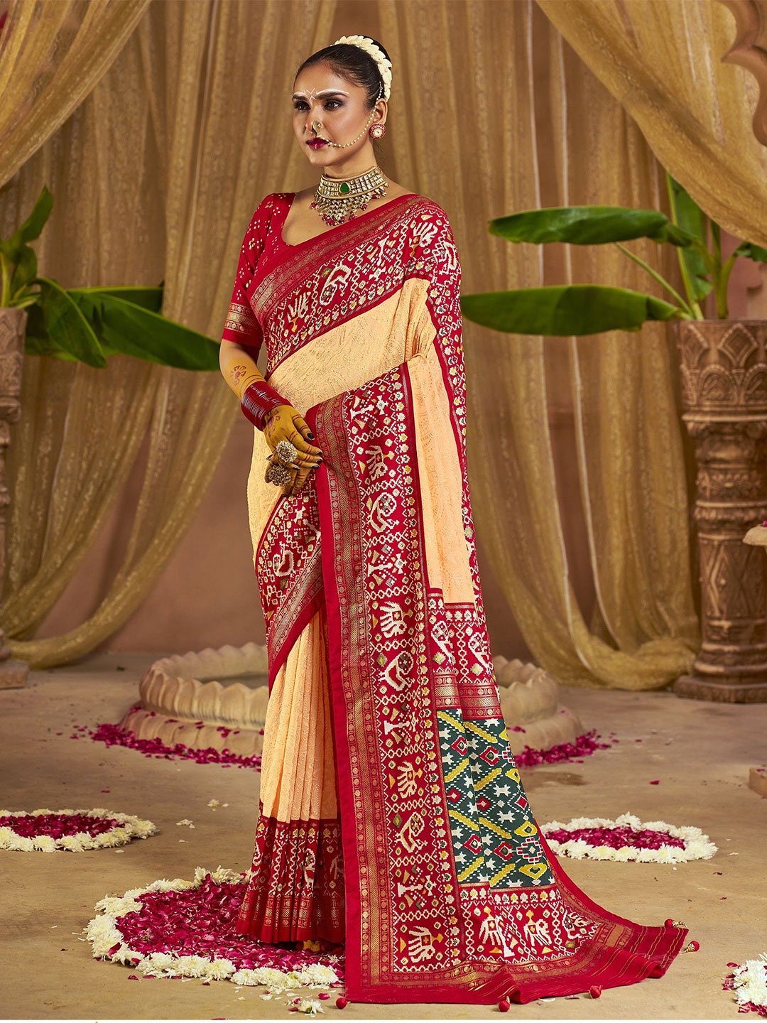 

Moda Rapido Ethnic Motifs Chikankari Pure Georgette Patola Saree, Mustard
