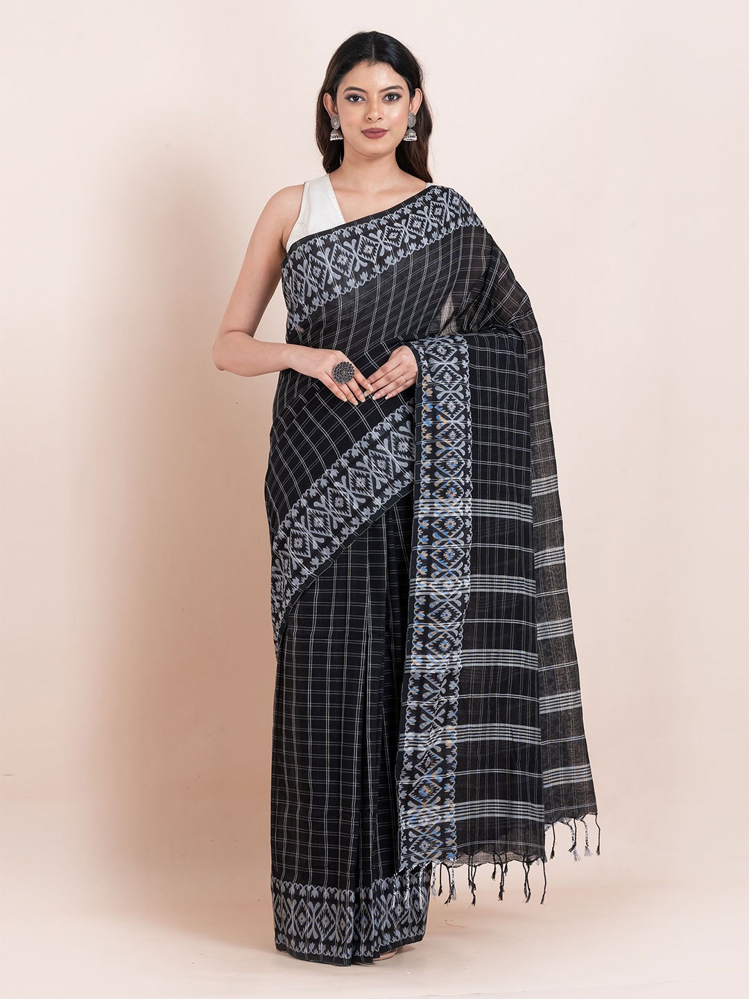 

ShopAaMe Pure Cotton Saree, Black
