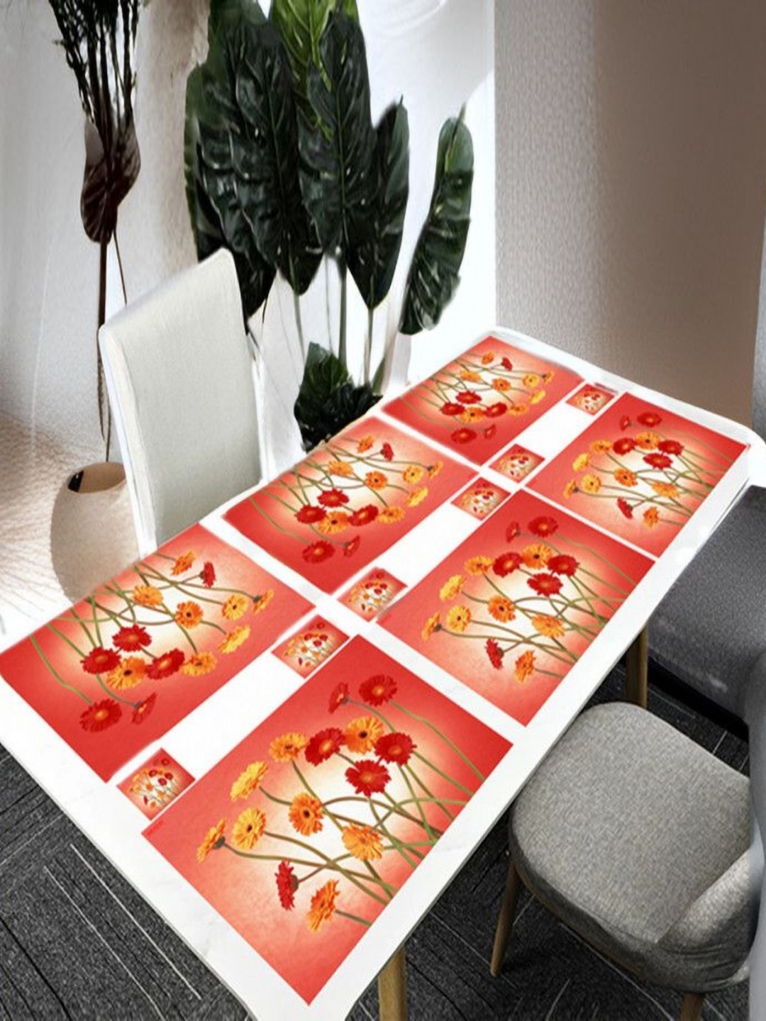 

REVEXO 6Pc Red & Yellow Printed Rectangle Costers & Table Placemats