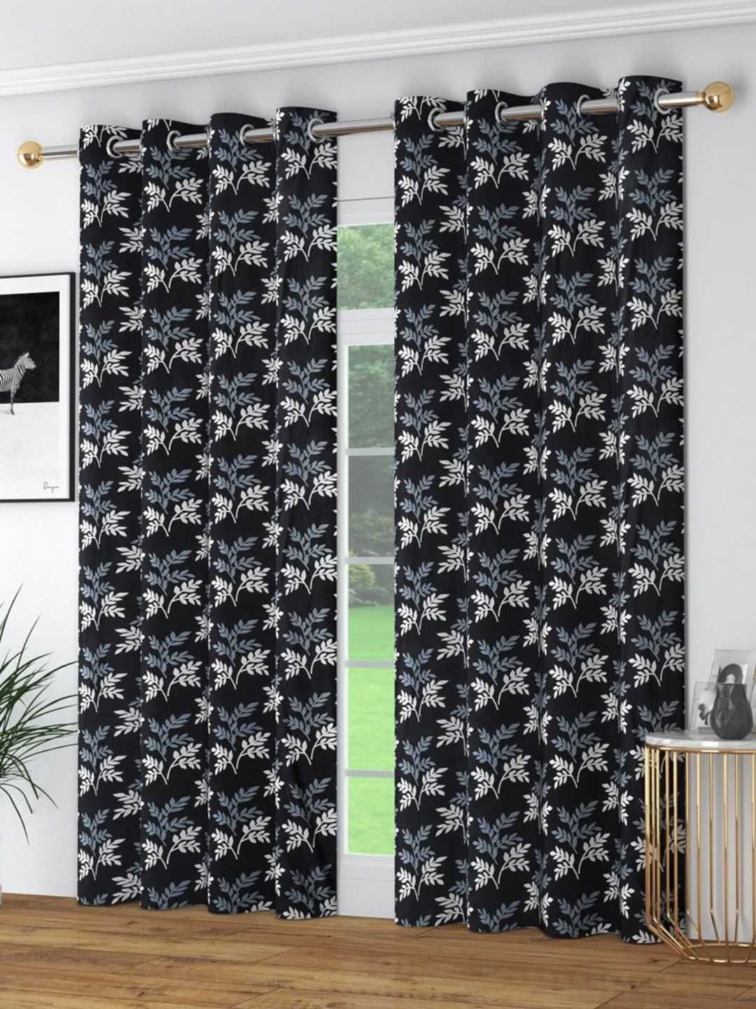 

bsb home Black & Grey Set of 2 Floral Window Curtain