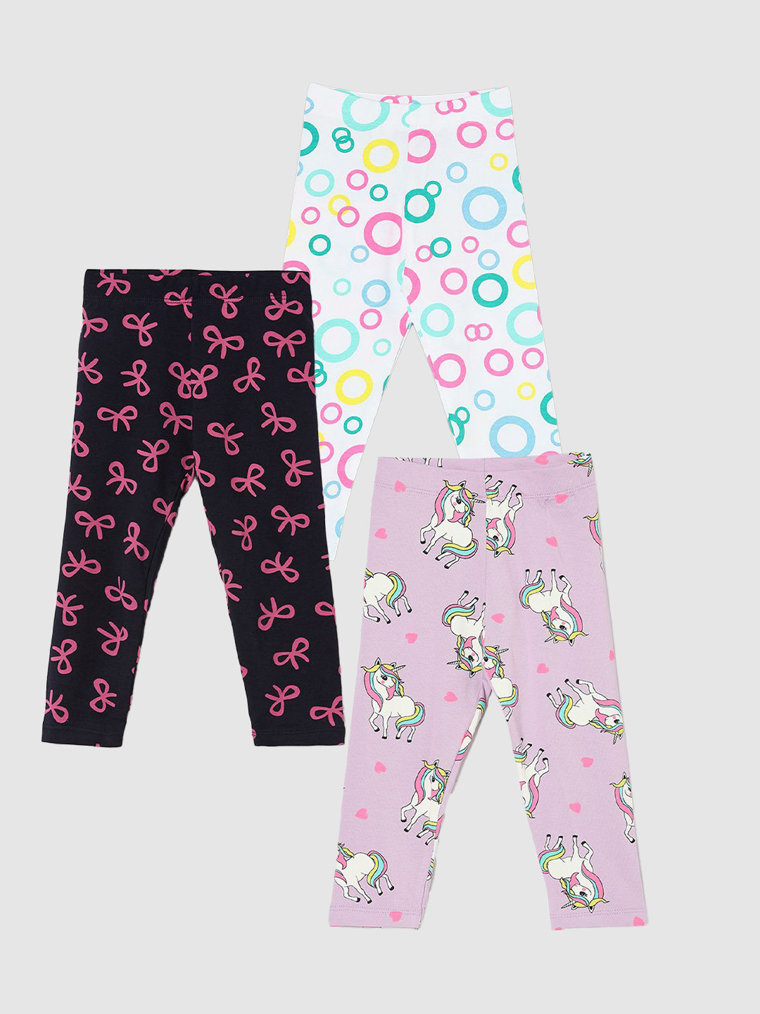 

Juniors by Lifestyle Set of 3 Girls Printed Pure Cotton Leggings, Purple