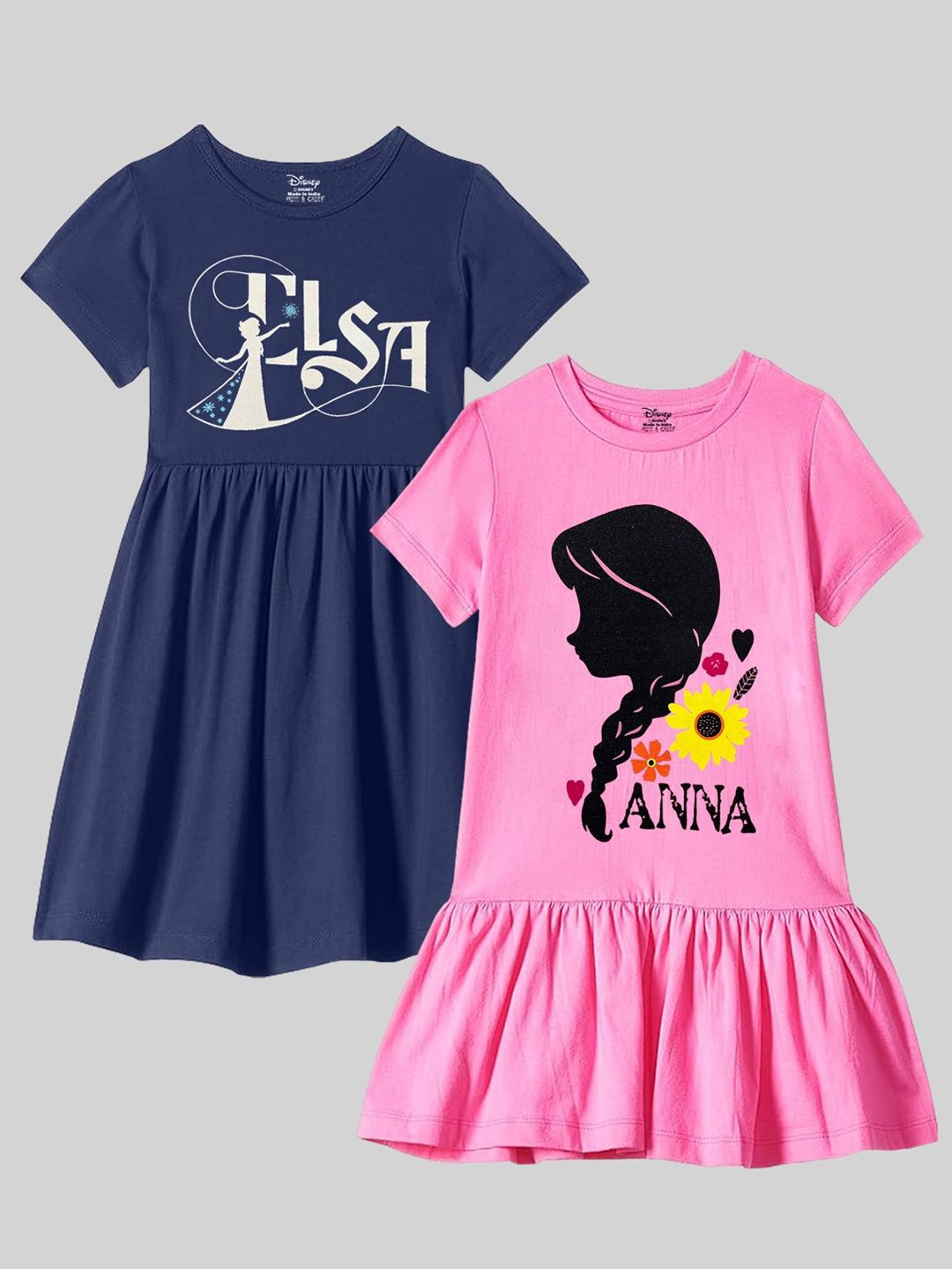 

Disney By Miss and Chief Girls Pack Of 2 Printed Fit and Flare Dress, Navy blue