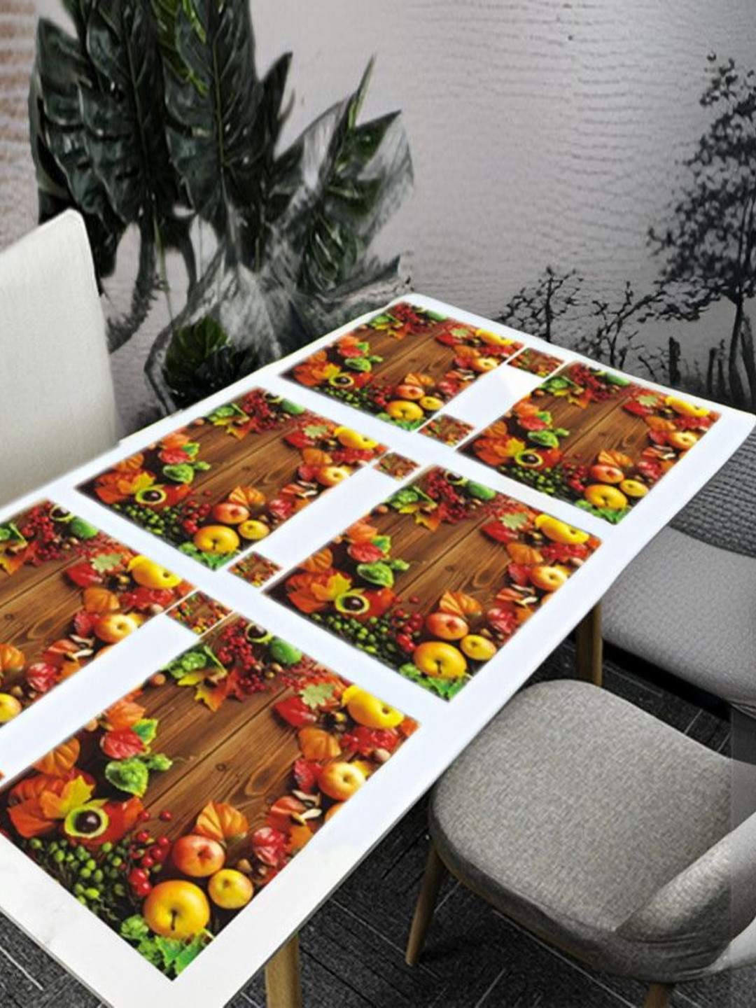 

REVEXO Brown & Yellow 12 Pieces Printed Table Placemats & Coasters